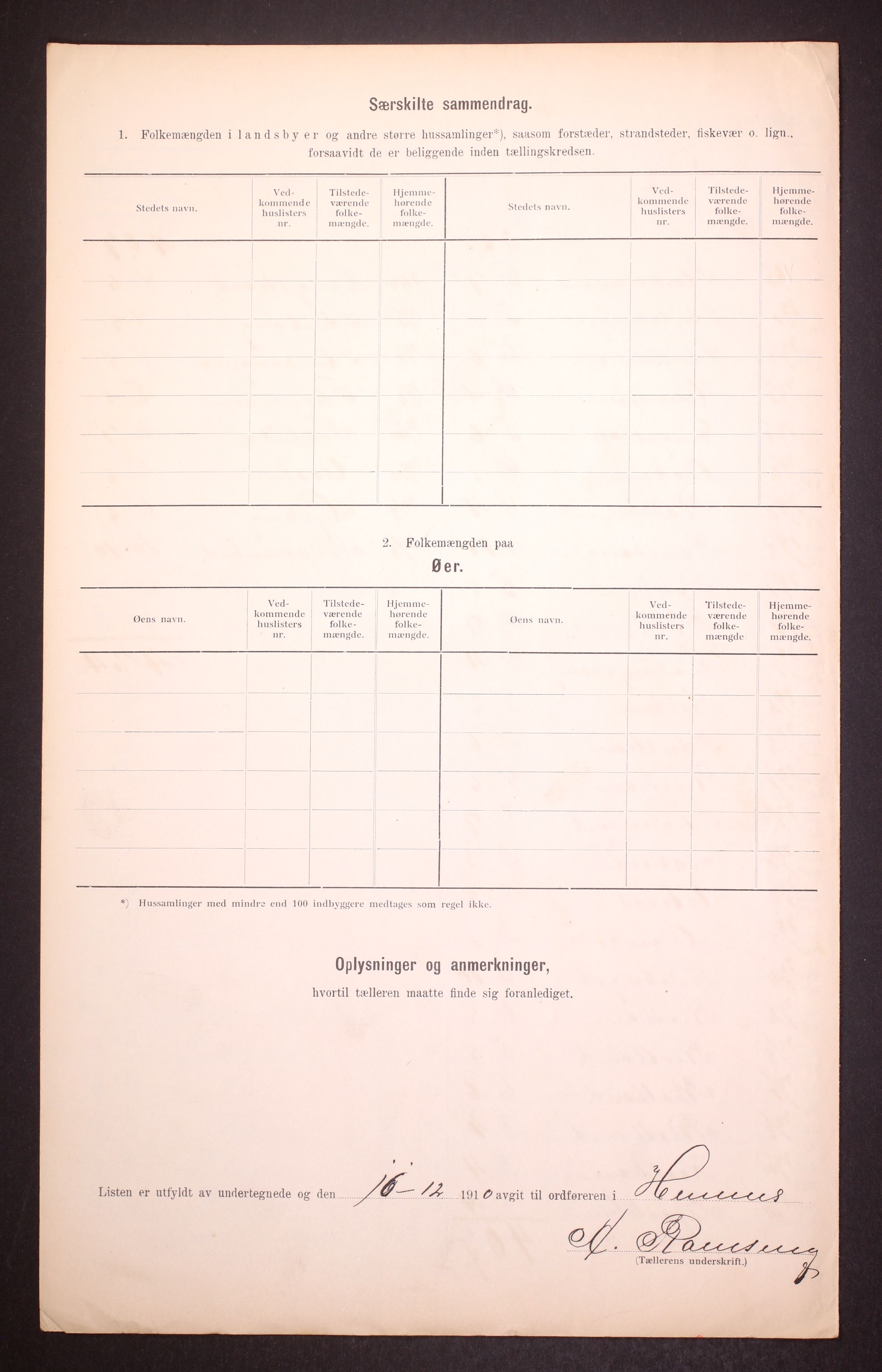 RA, 1910 census for Hemnes, 1910, p. 15