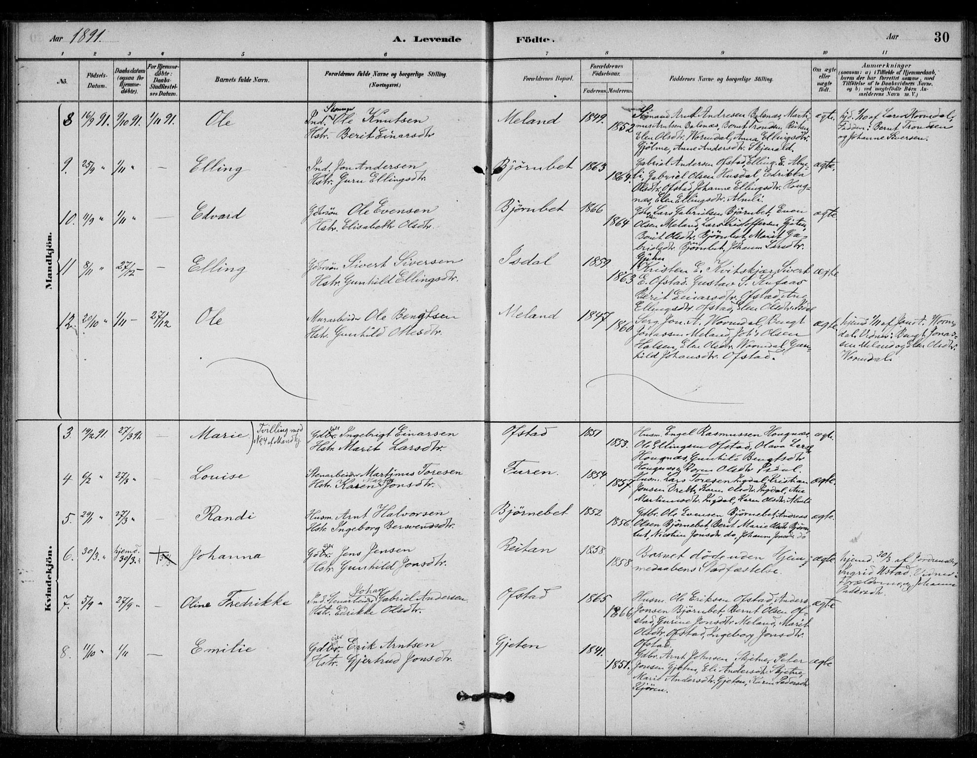 Ministerialprotokoller, klokkerbøker og fødselsregistre - Sør-Trøndelag, SAT/A-1456/670/L0836: Parish register (official) no. 670A01, 1879-1904, p. 30