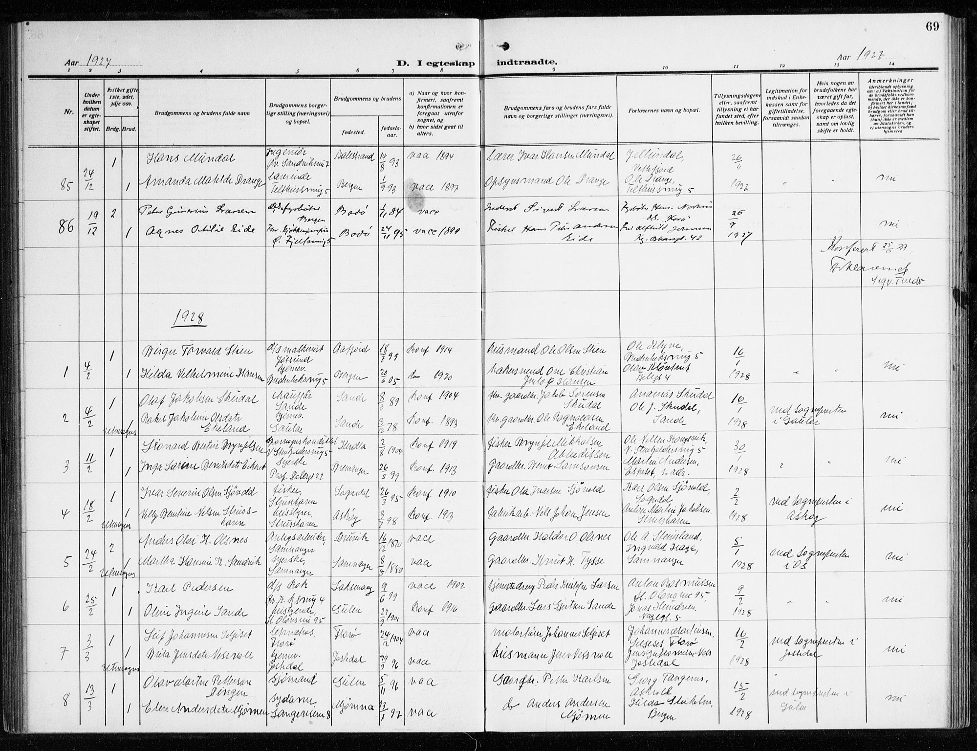 Korskirken sokneprestembete, AV/SAB-A-76101/H/Haa/L0039: Parish register (official) no. D 6, 1919-1938, p. 69