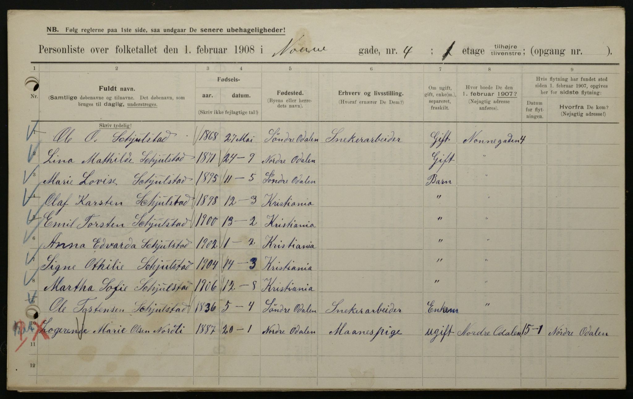 OBA, Municipal Census 1908 for Kristiania, 1908, p. 64033