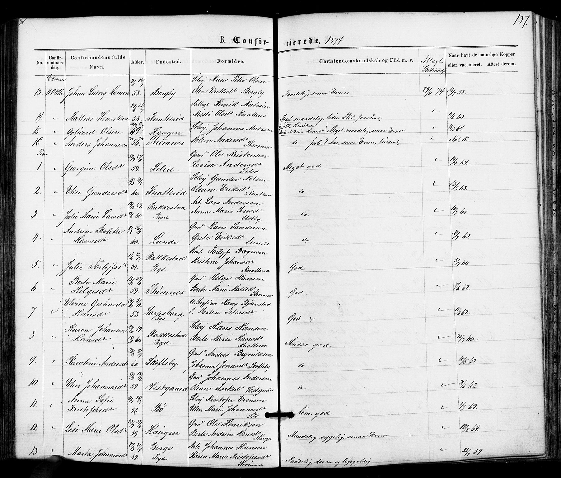 Varteig prestekontor Kirkebøker, SAO/A-10447a/F/Fa/L0001: Parish register (official) no. 1, 1861-1877, p. 137