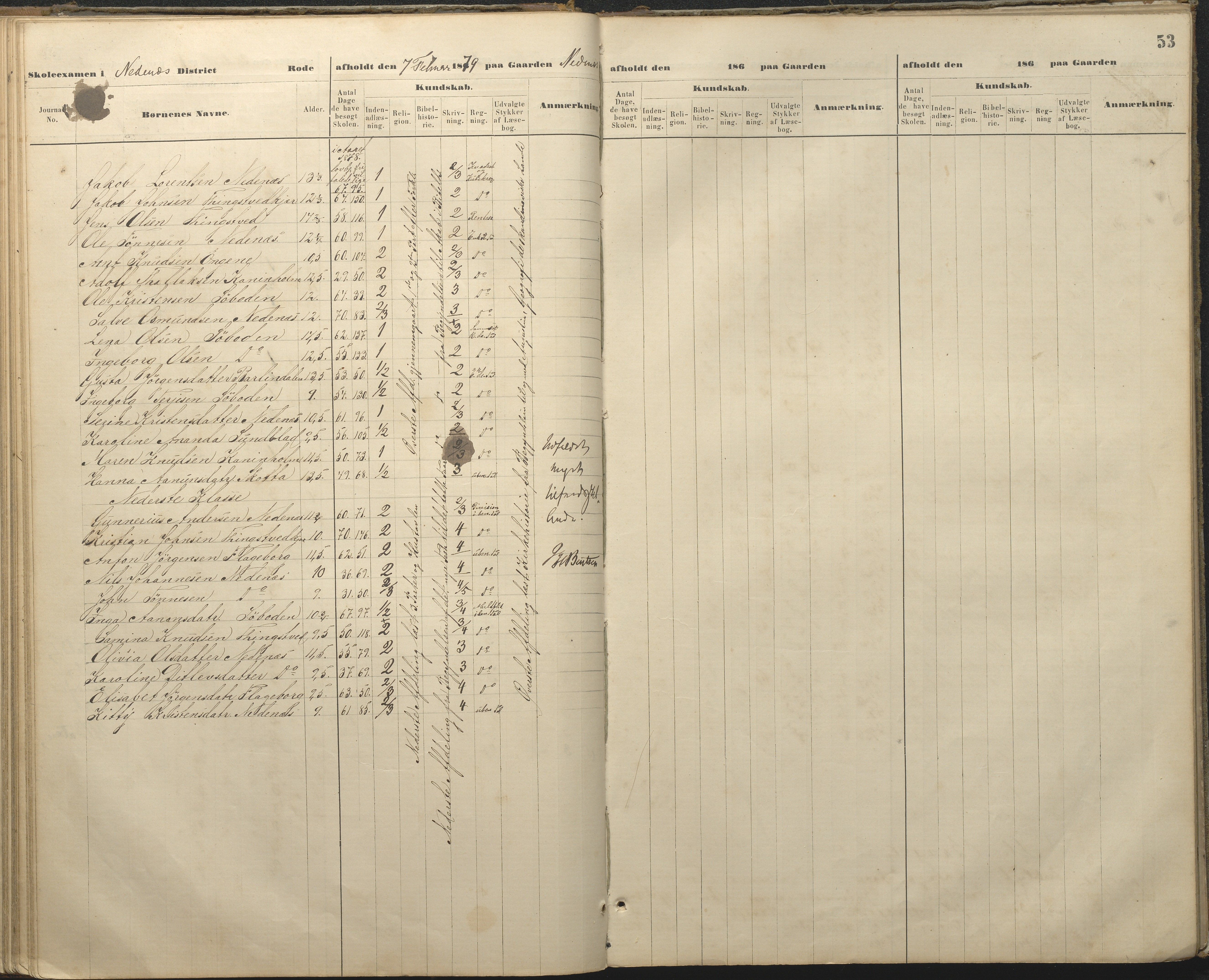 Øyestad kommune frem til 1979, AAKS/KA0920-PK/06/06A/L0048: Eksamensprotokoll, 1866-1879, p. 53