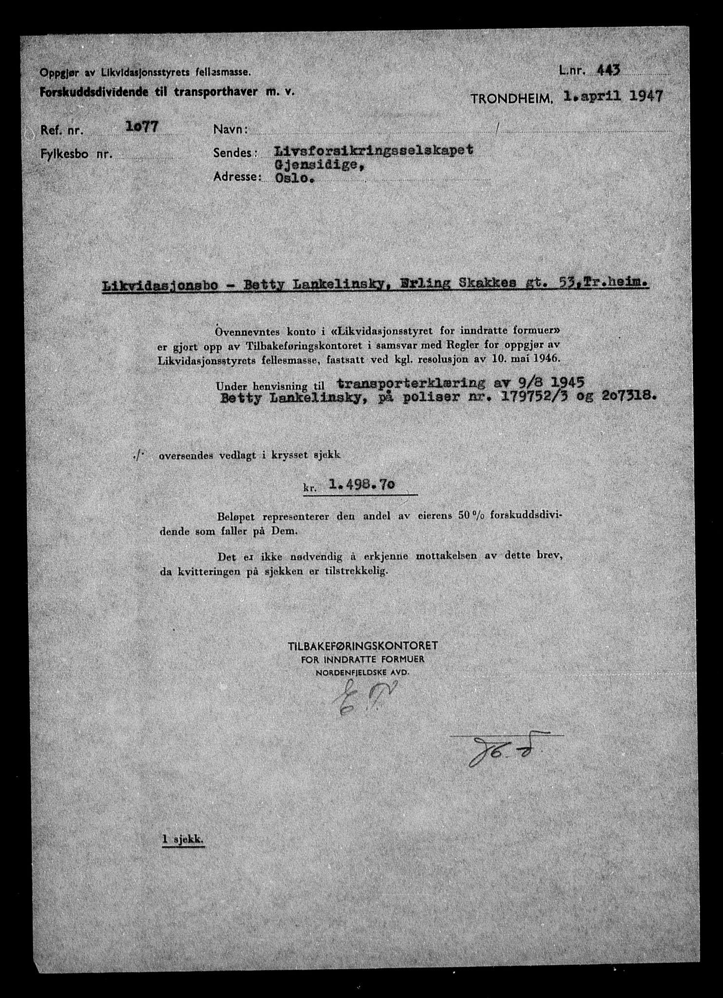 Justisdepartementet, Tilbakeføringskontoret for inndratte formuer, AV/RA-S-1564/H/Hc/Hca/L0902: --, 1945-1947, p. 629