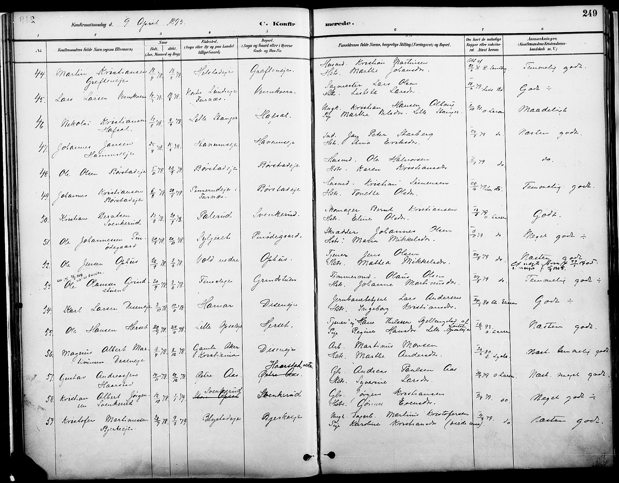 Vang prestekontor, Hedmark, AV/SAH-PREST-008/H/Ha/Haa/L0019A: Parish register (official) no. 19, 1886-1900, p. 249