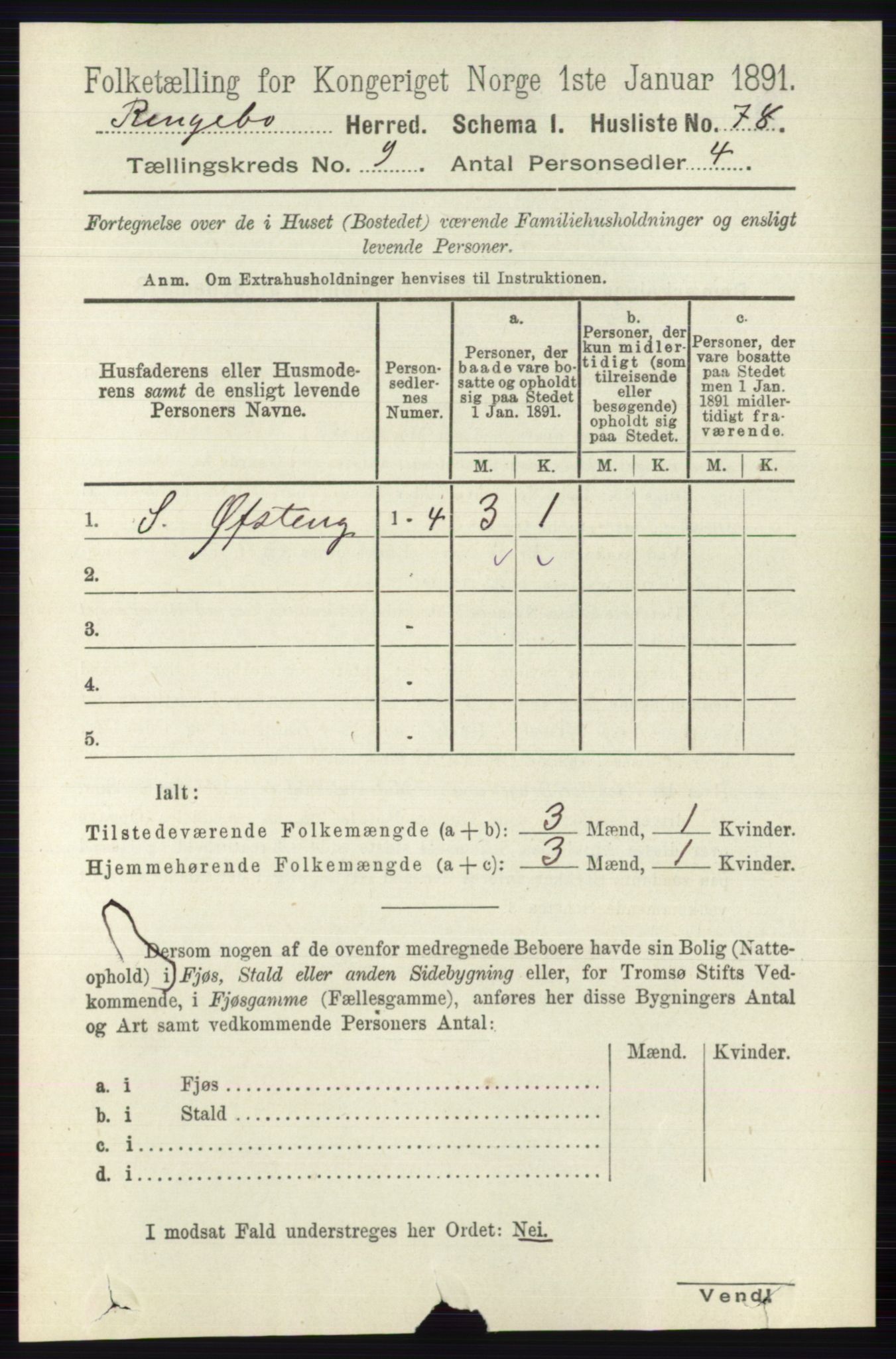 RA, 1891 census for 0520 Ringebu, 1891, p. 4240