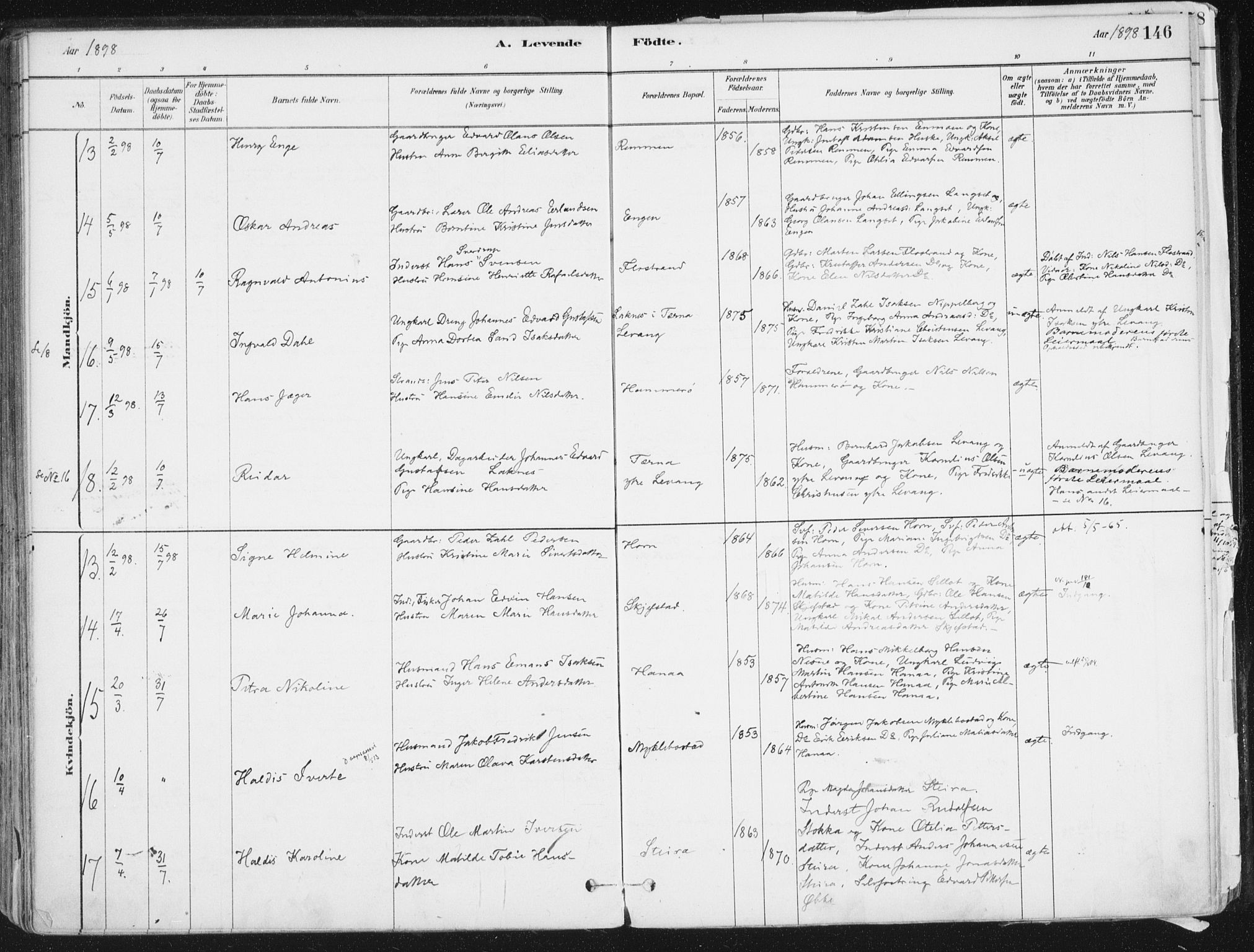 Ministerialprotokoller, klokkerbøker og fødselsregistre - Nordland, AV/SAT-A-1459/838/L0552: Parish register (official) no. 838A10, 1880-1910, p. 146