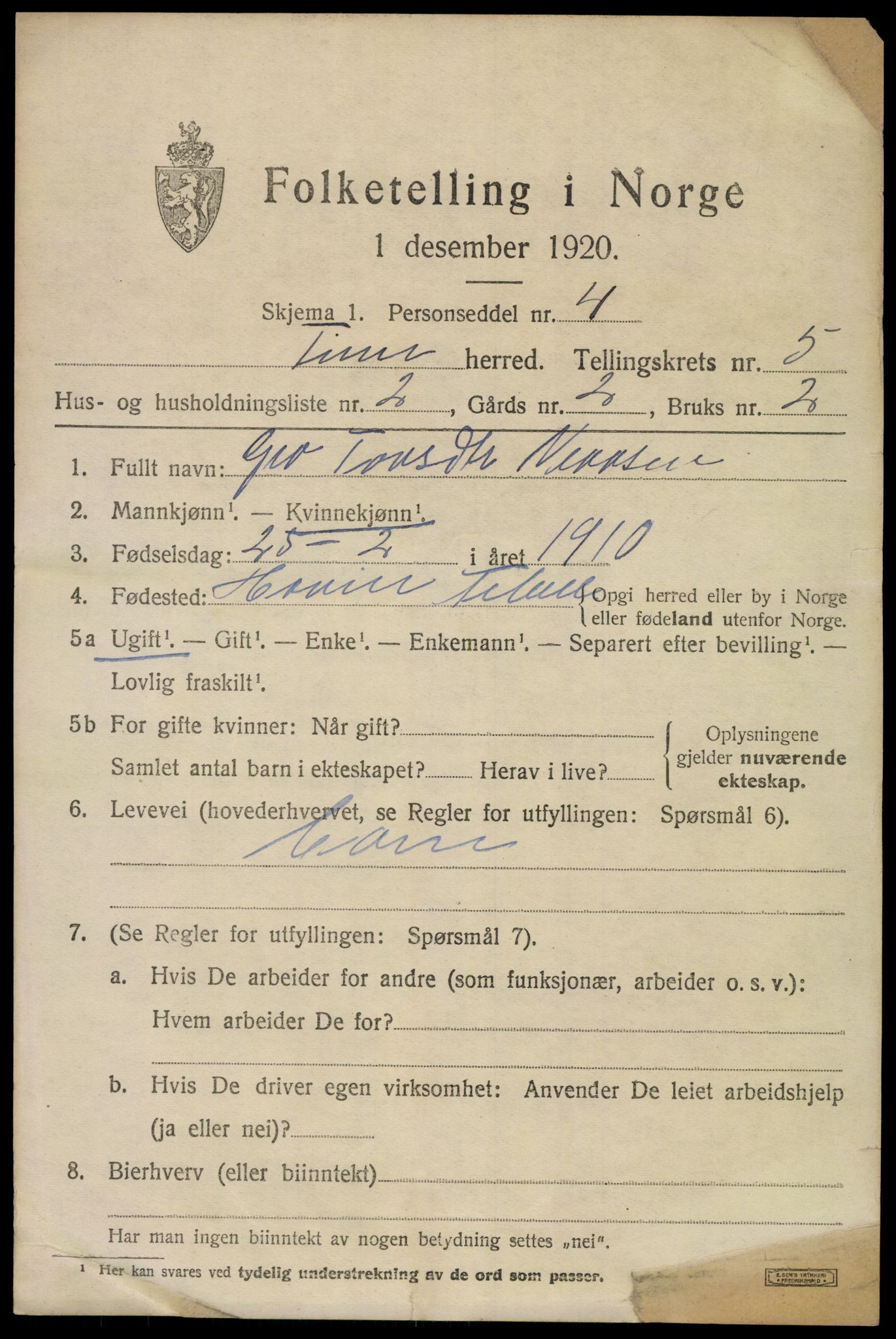 SAKO, 1920 census for Tinn, 1920, p. 4470