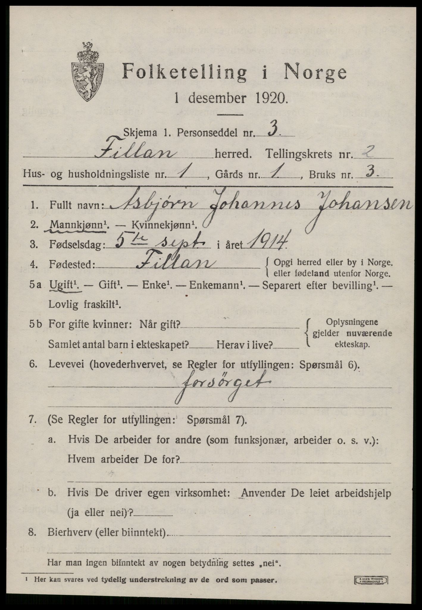 SAT, 1920 census for Fillan, 1920, p. 1330