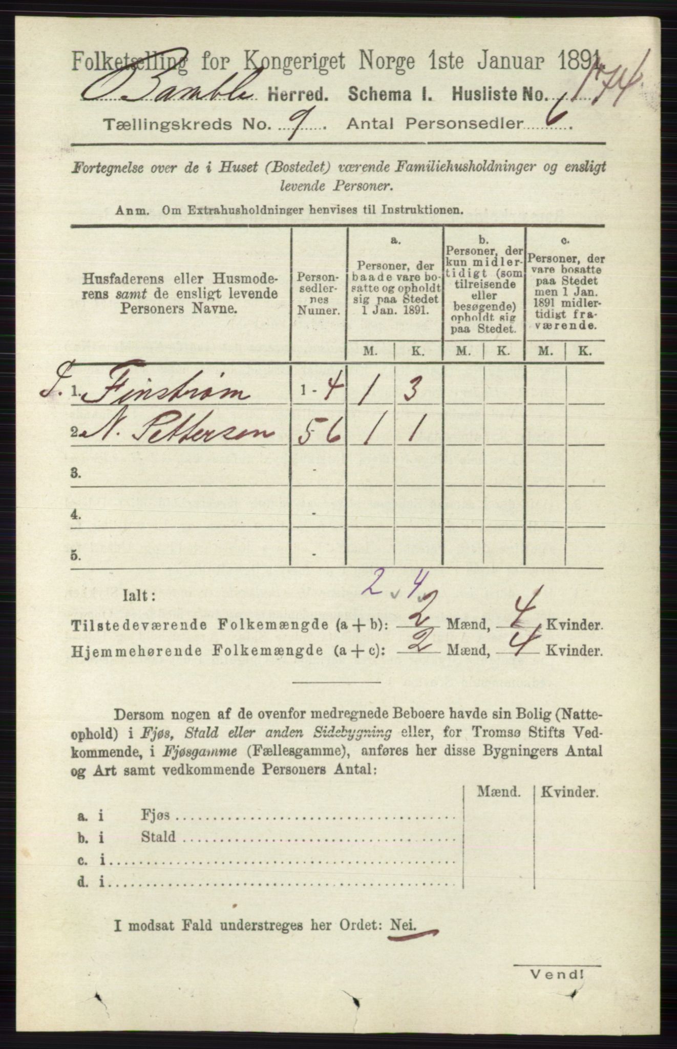 RA, 1891 census for 0814 Bamble, 1891, p. 4177