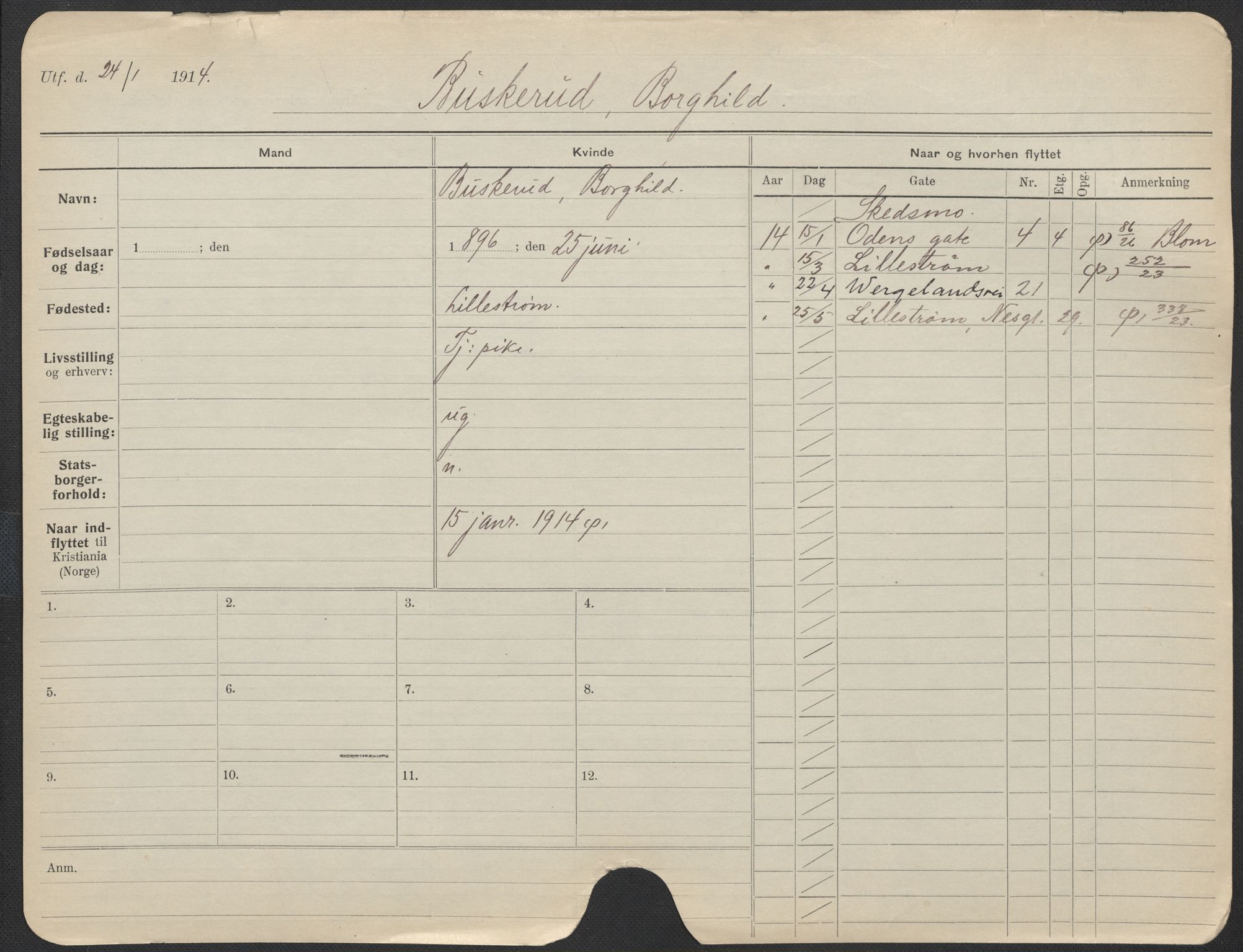 Oslo folkeregister, Registerkort, SAO/A-11715/F/Fa/Fac/L0013: Kvinner, 1906-1914, p. 975a