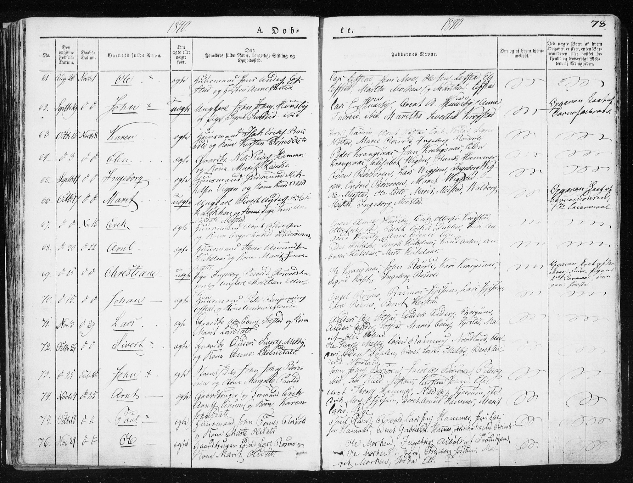 Ministerialprotokoller, klokkerbøker og fødselsregistre - Sør-Trøndelag, SAT/A-1456/665/L0771: Parish register (official) no. 665A06, 1830-1856, p. 78