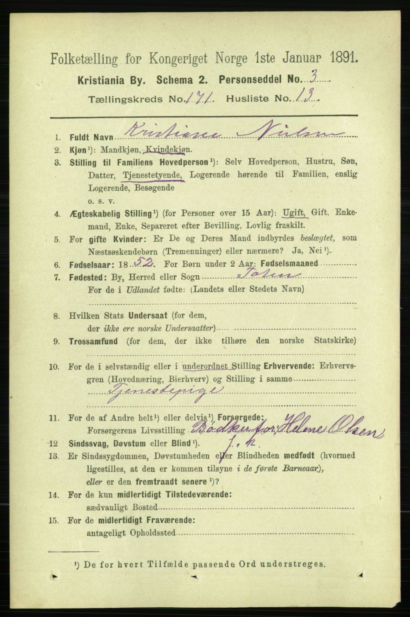 RA, 1891 census for 0301 Kristiania, 1891, p. 100945