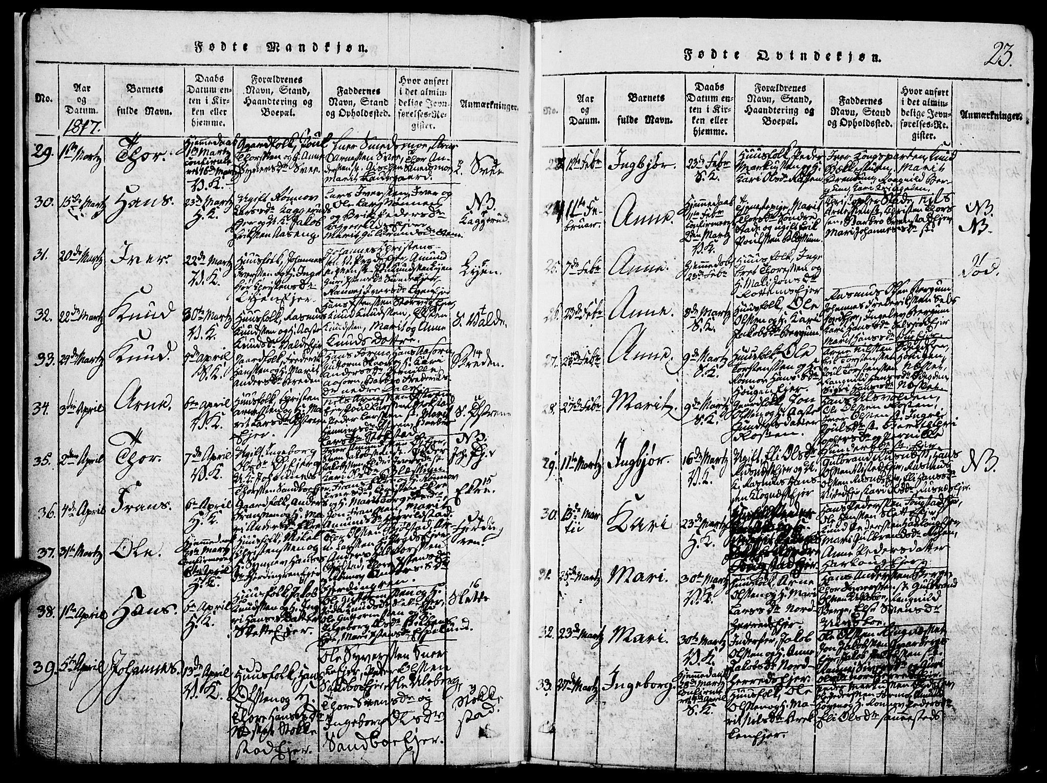 Vågå prestekontor, SAH/PREST-076/H/Ha/Hab/L0001: Parish register (copy) no. 1, 1815-1827, p. 22-23
