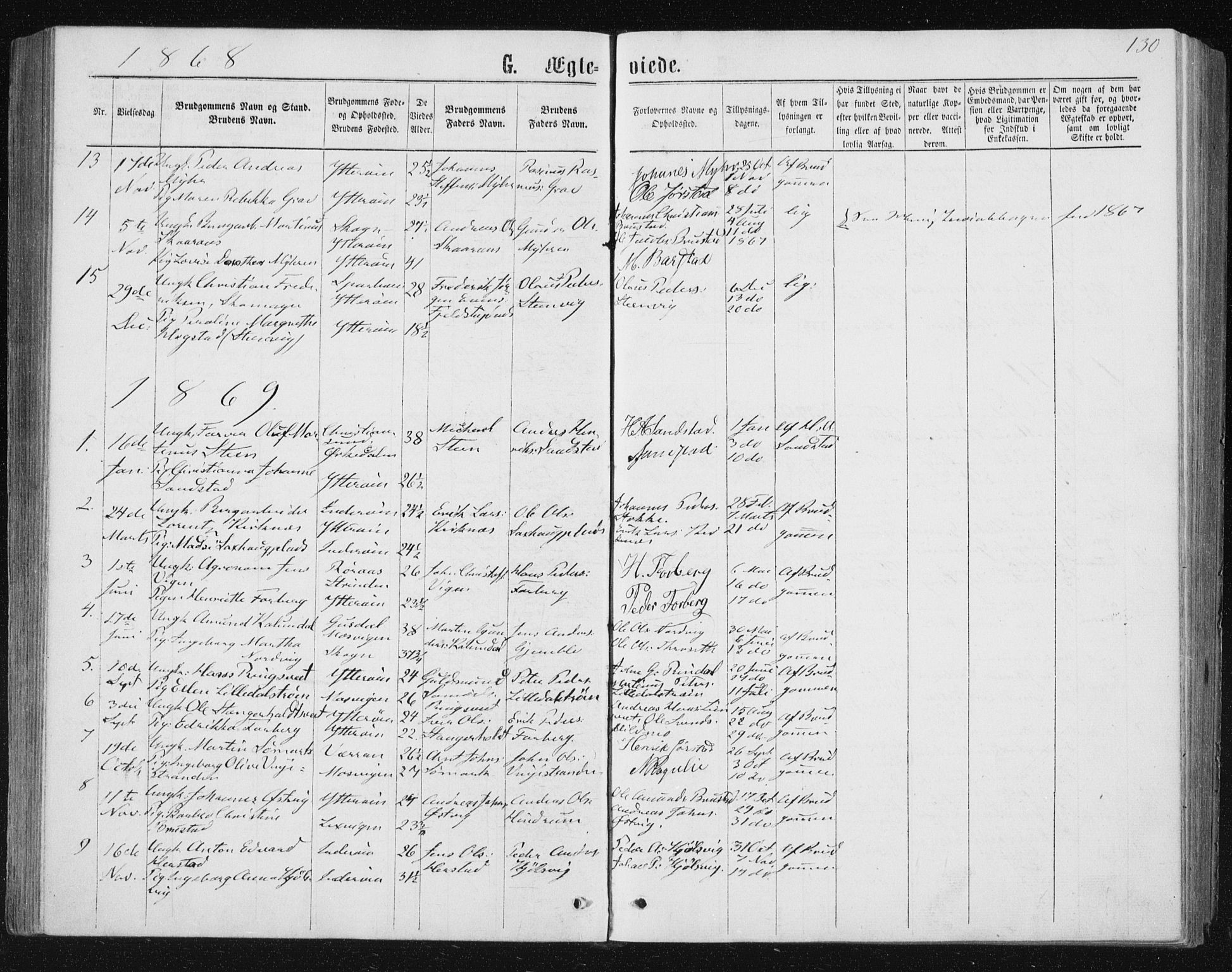 Ministerialprotokoller, klokkerbøker og fødselsregistre - Nord-Trøndelag, AV/SAT-A-1458/722/L0219: Parish register (official) no. 722A06, 1868-1880, p. 130