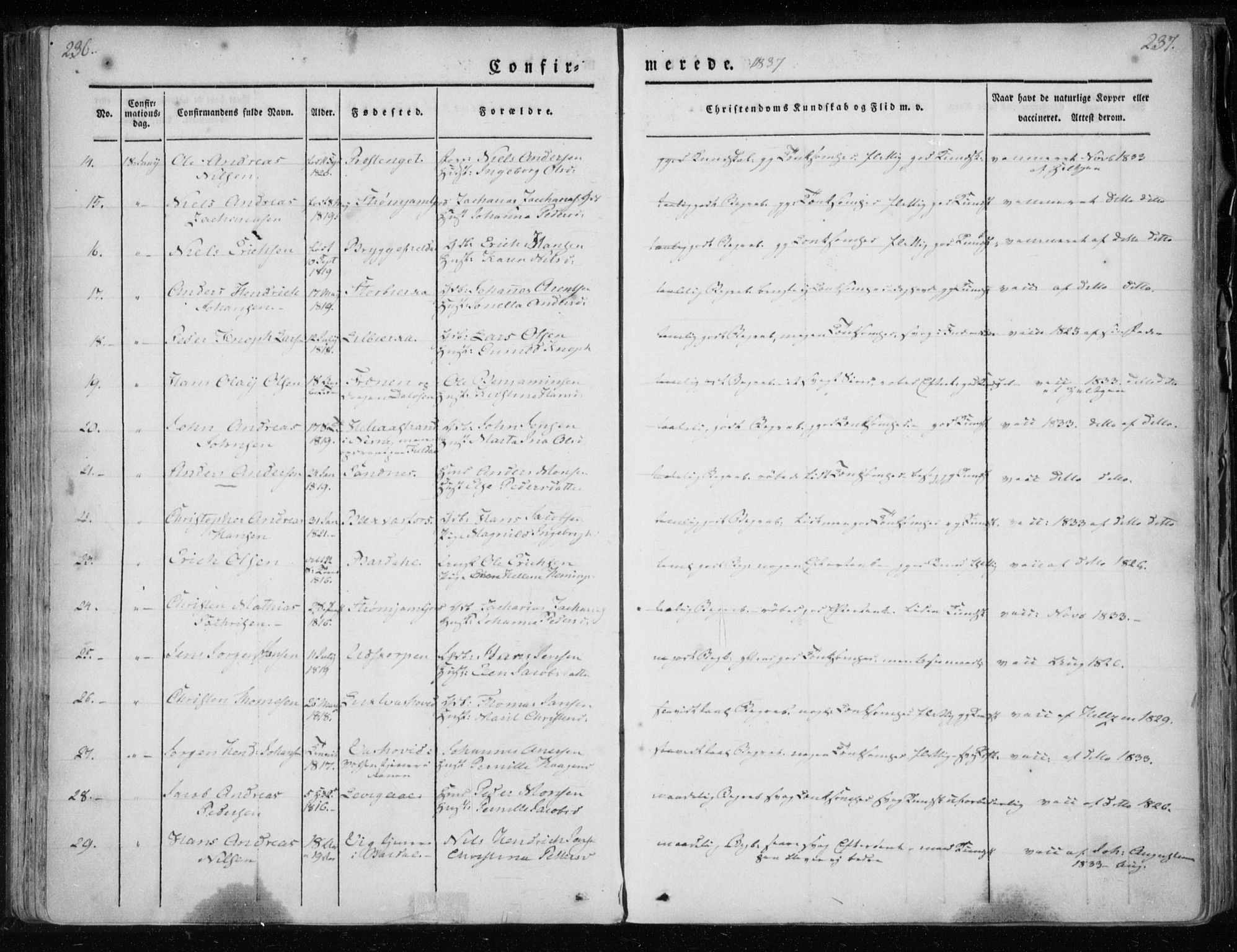 Ministerialprotokoller, klokkerbøker og fødselsregistre - Nordland, AV/SAT-A-1459/825/L0354: Parish register (official) no. 825A08, 1826-1841, p. 236-237