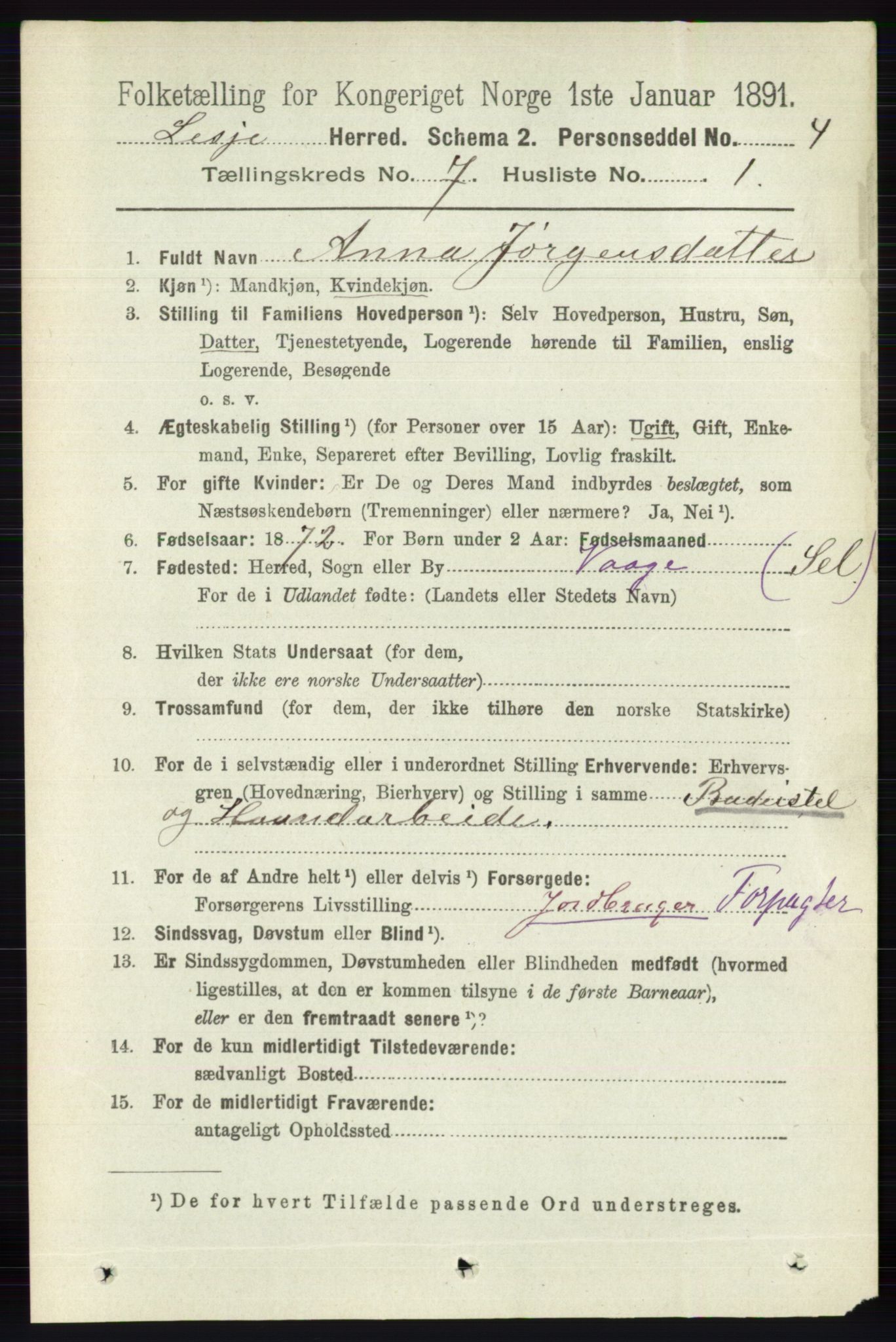 RA, 1891 census for 0512 Lesja, 1891, p. 2495