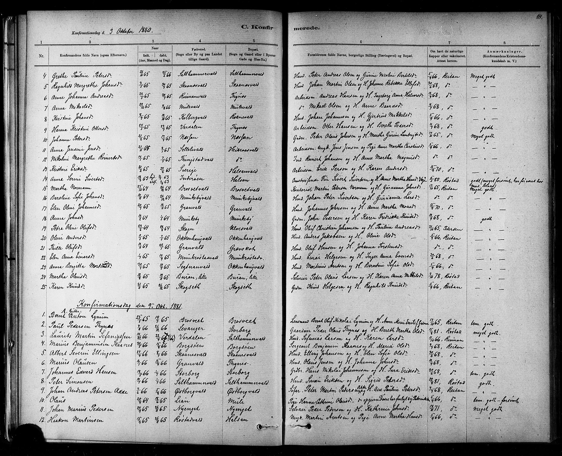 Ministerialprotokoller, klokkerbøker og fødselsregistre - Nord-Trøndelag, SAT/A-1458/721/L0208: Parish register (copy) no. 721C01, 1880-1917, p. 111