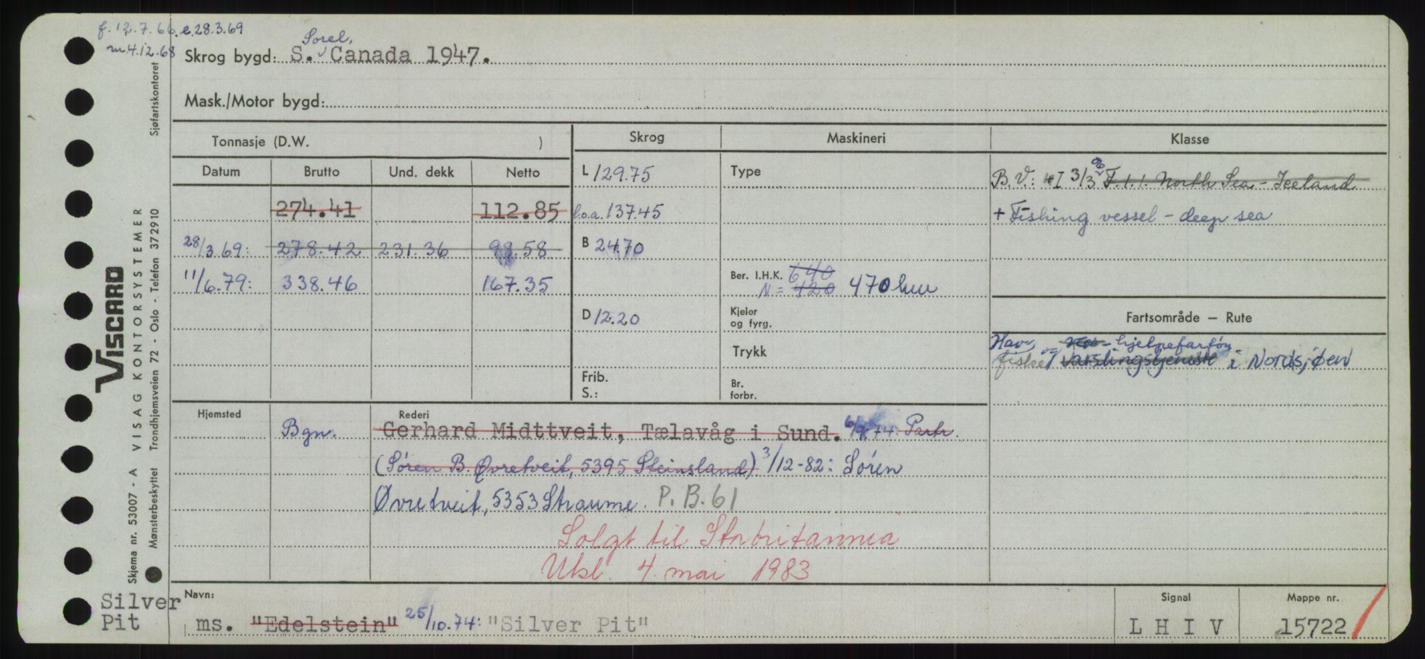 Sjøfartsdirektoratet med forløpere, Skipsmålingen, RA/S-1627/H/Hd/L0033: Fartøy, Sevi-Sjø, p. 169