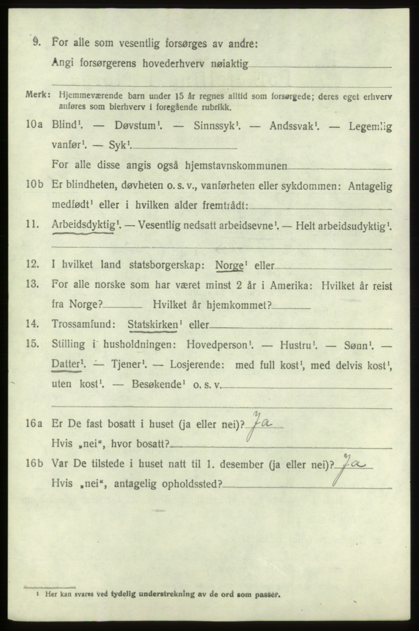 SAB, 1920 census for Tysnes, 1920, p. 1651