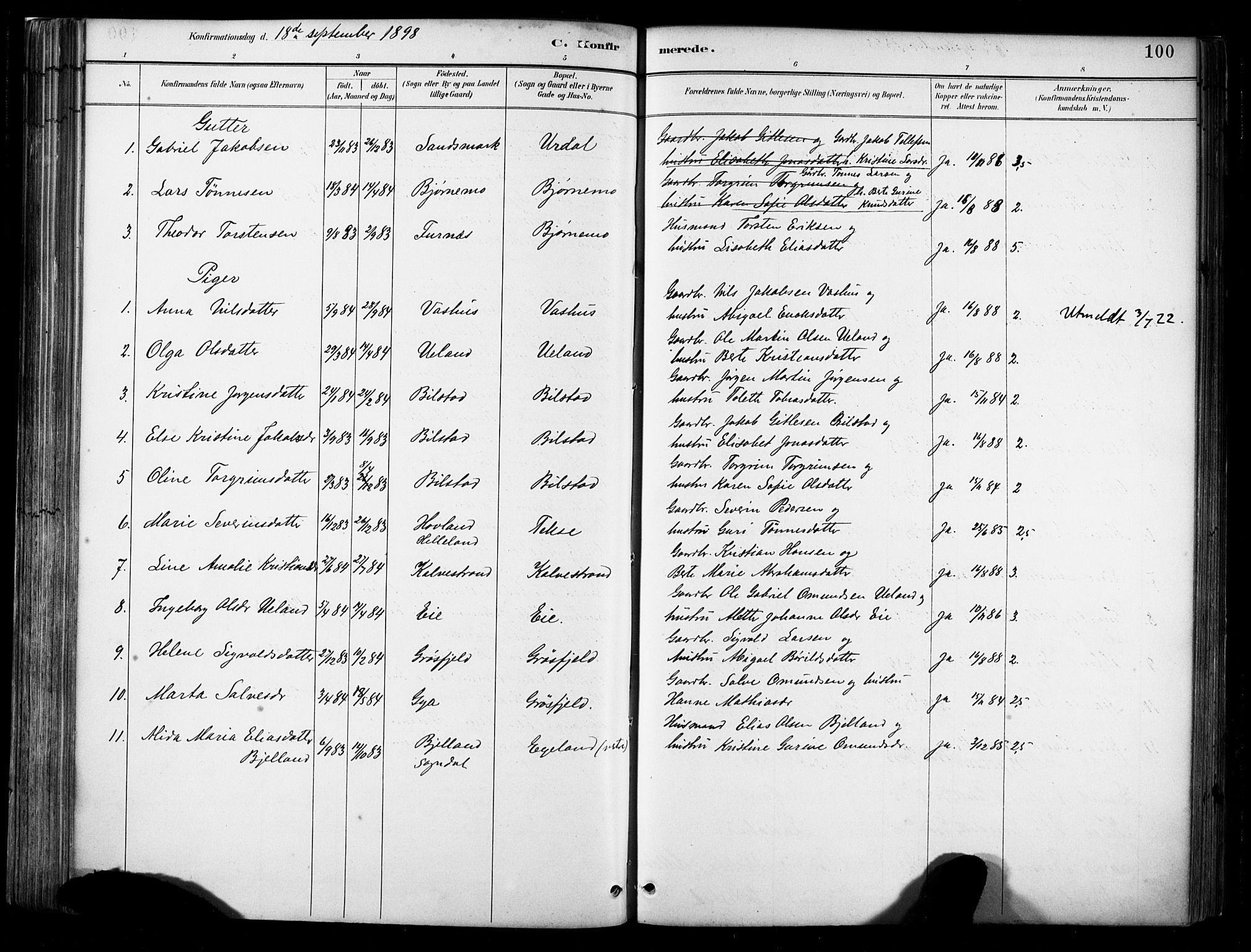 Lund sokneprestkontor, AV/SAST-A-101809/S06/L0012: Parish register (official) no. A 11, 1887-1921, p. 100