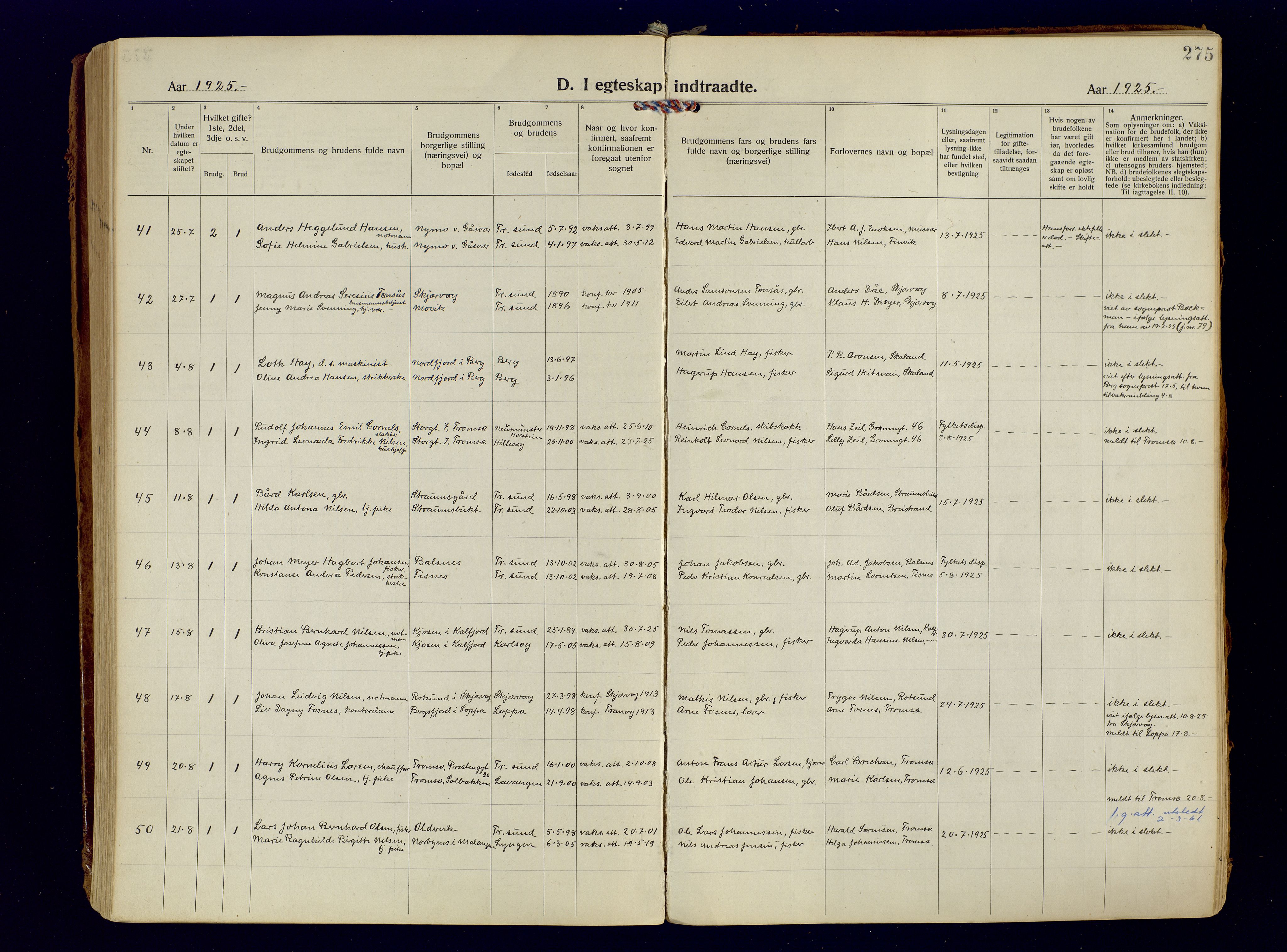 Tromsøysund sokneprestkontor, AV/SATØ-S-1304/G/Ga/L0009kirke: Parish register (official) no. 9, 1922-1934, p. 275