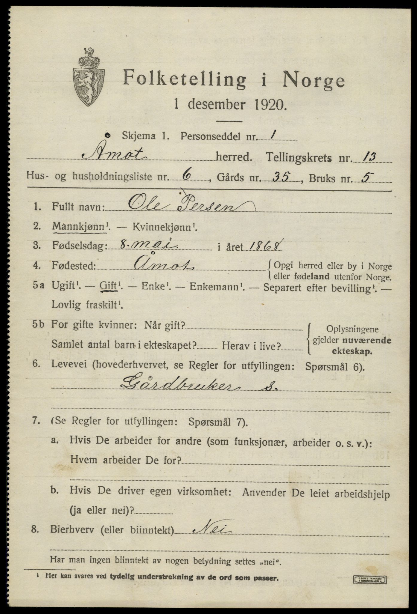SAH, 1920 census for Åmot, 1920, p. 10773