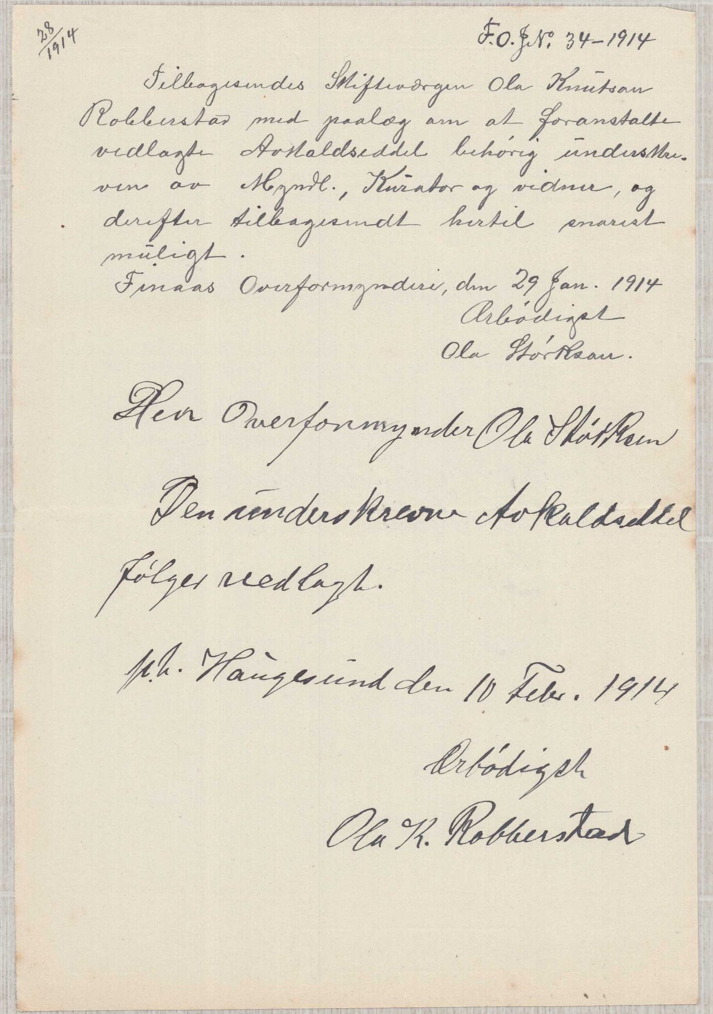 Finnaas kommune. Overformynderiet, IKAH/1218a-812/D/Da/Daa/L0003/0001: Kronologisk ordna korrespondanse / Kronologisk ordna korrespondanse, 1914-1916, p. 8