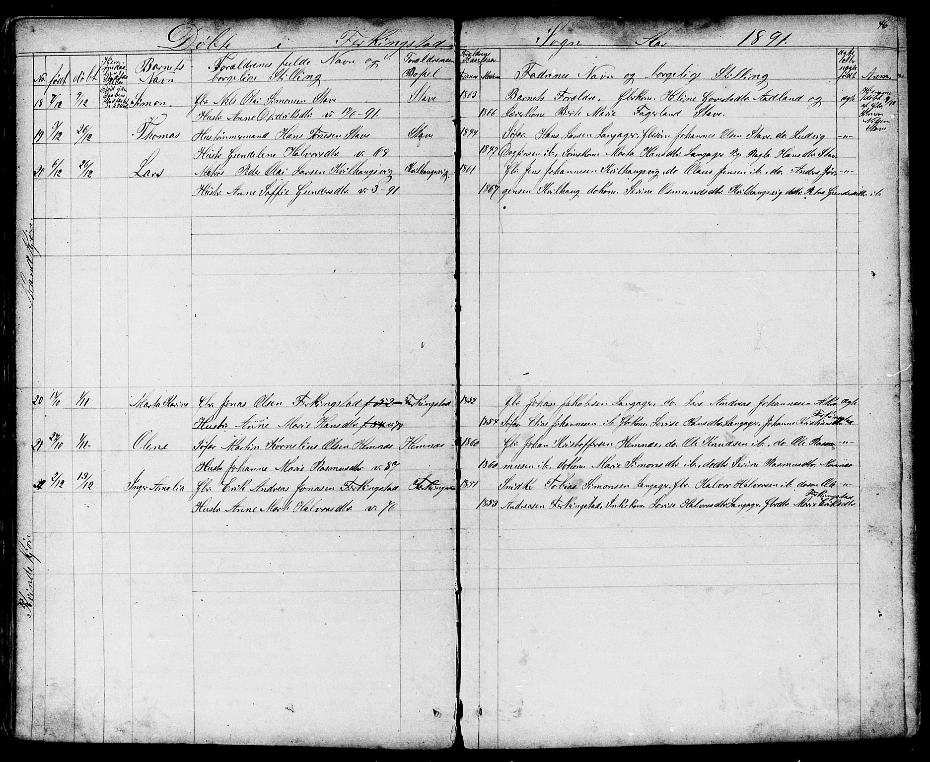Skudenes sokneprestkontor, SAST/A -101849/H/Ha/Hab/L0006: Parish register (copy) no. B 6, 1874-1908, p. 46