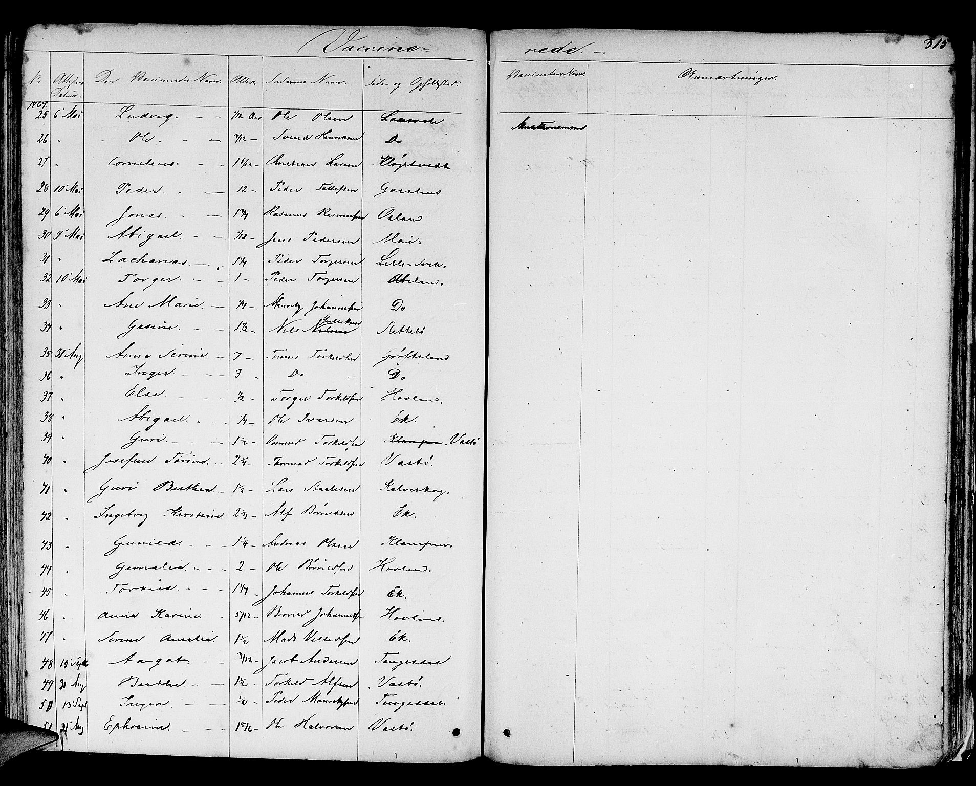 Helleland sokneprestkontor, AV/SAST-A-101810: Parish register (copy) no. B 3, 1847-1886, p. 315