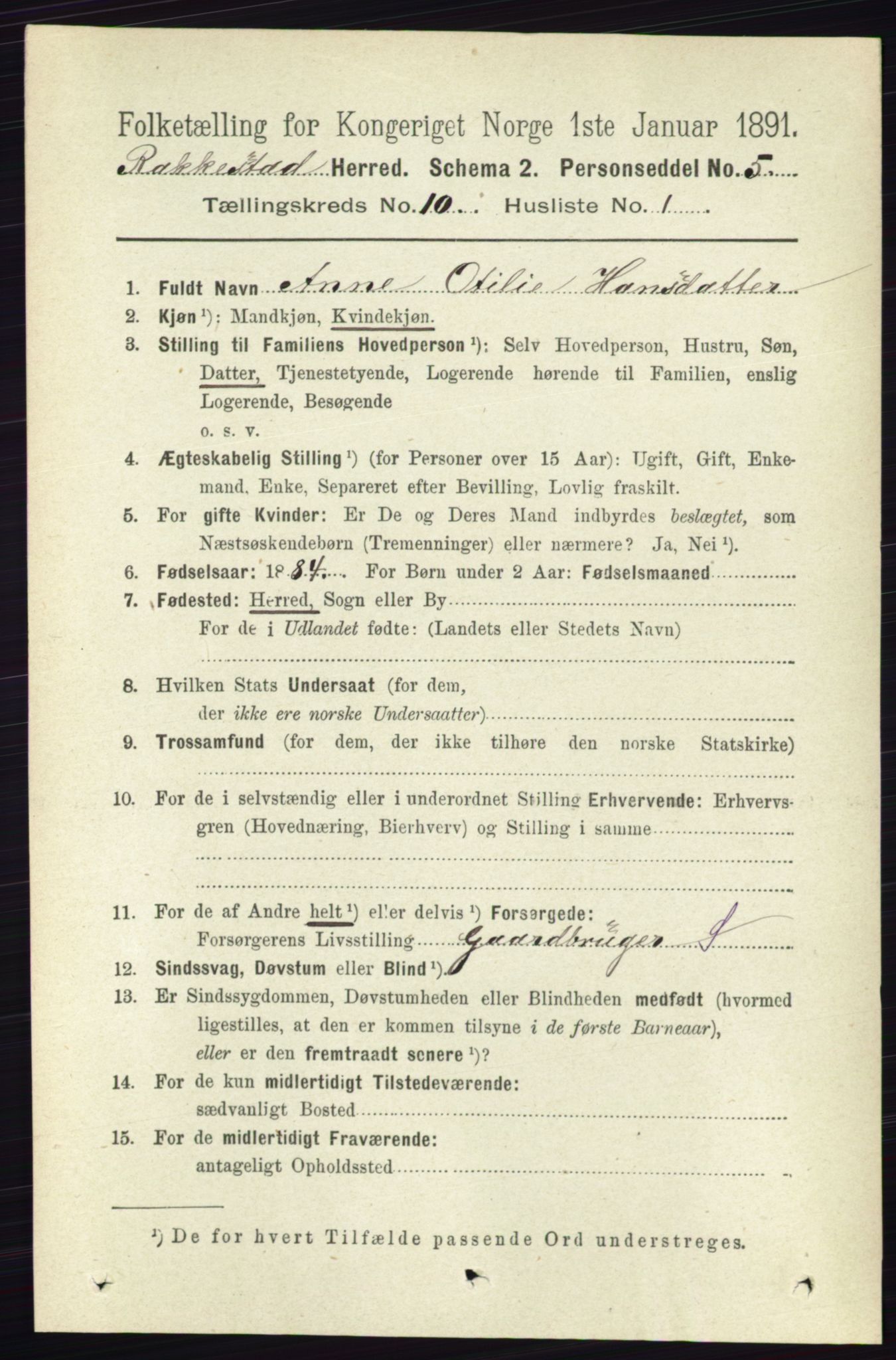 RA, 1891 census for 0128 Rakkestad, 1891, p. 4445