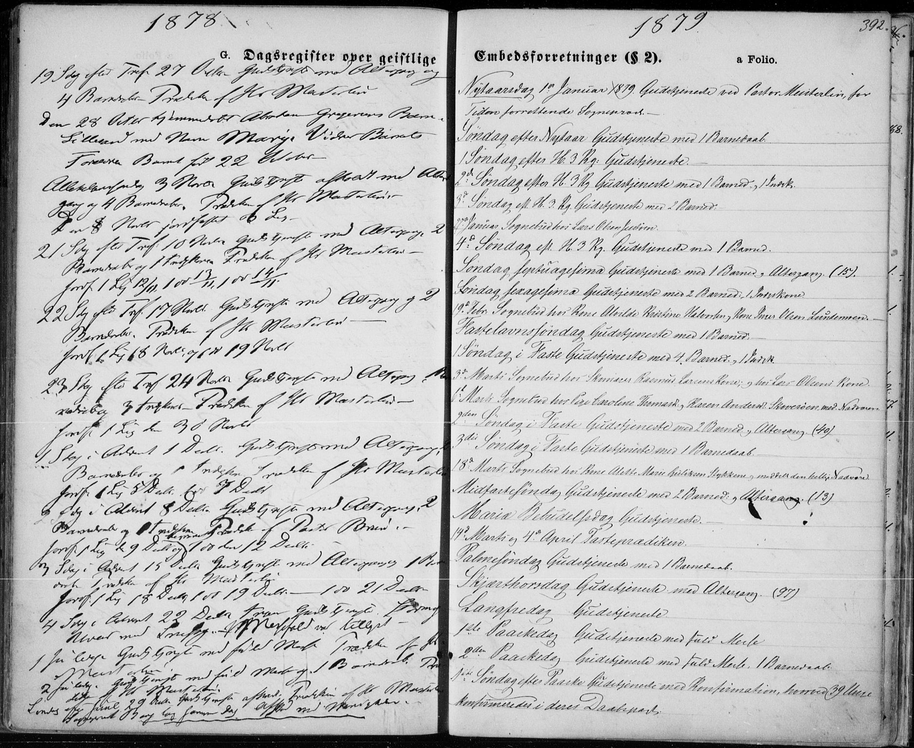 Vestre Moland sokneprestkontor, SAK/1111-0046/F/Fa/Fab/L0008: Parish register (official) no. A 8, 1873-1883, p. 392