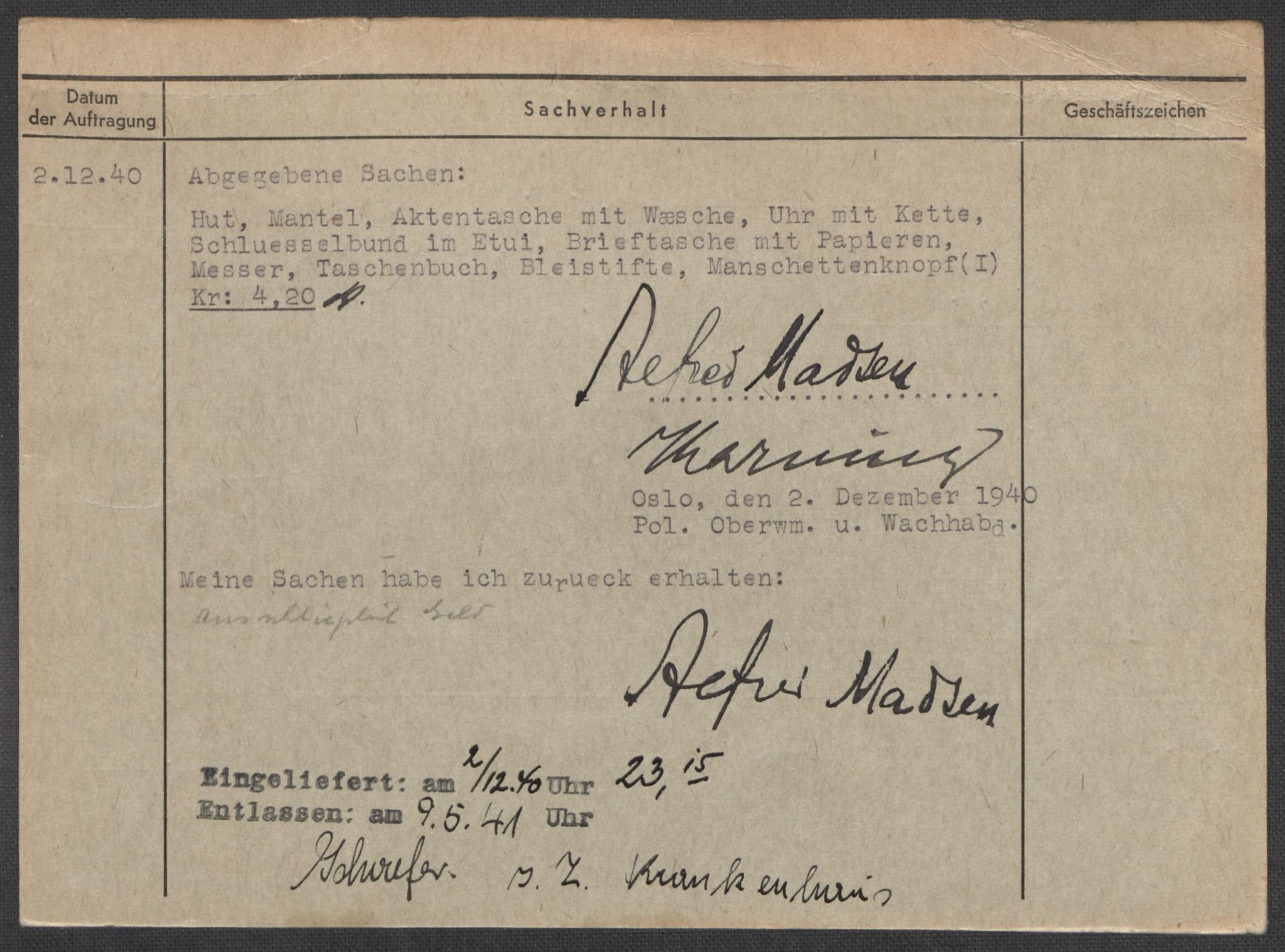 Befehlshaber der Sicherheitspolizei und des SD, AV/RA-RAFA-5969/E/Ea/Eaa/L0007: Register over norske fanger i Møllergata 19: Lundb-N, 1940-1945, p. 205