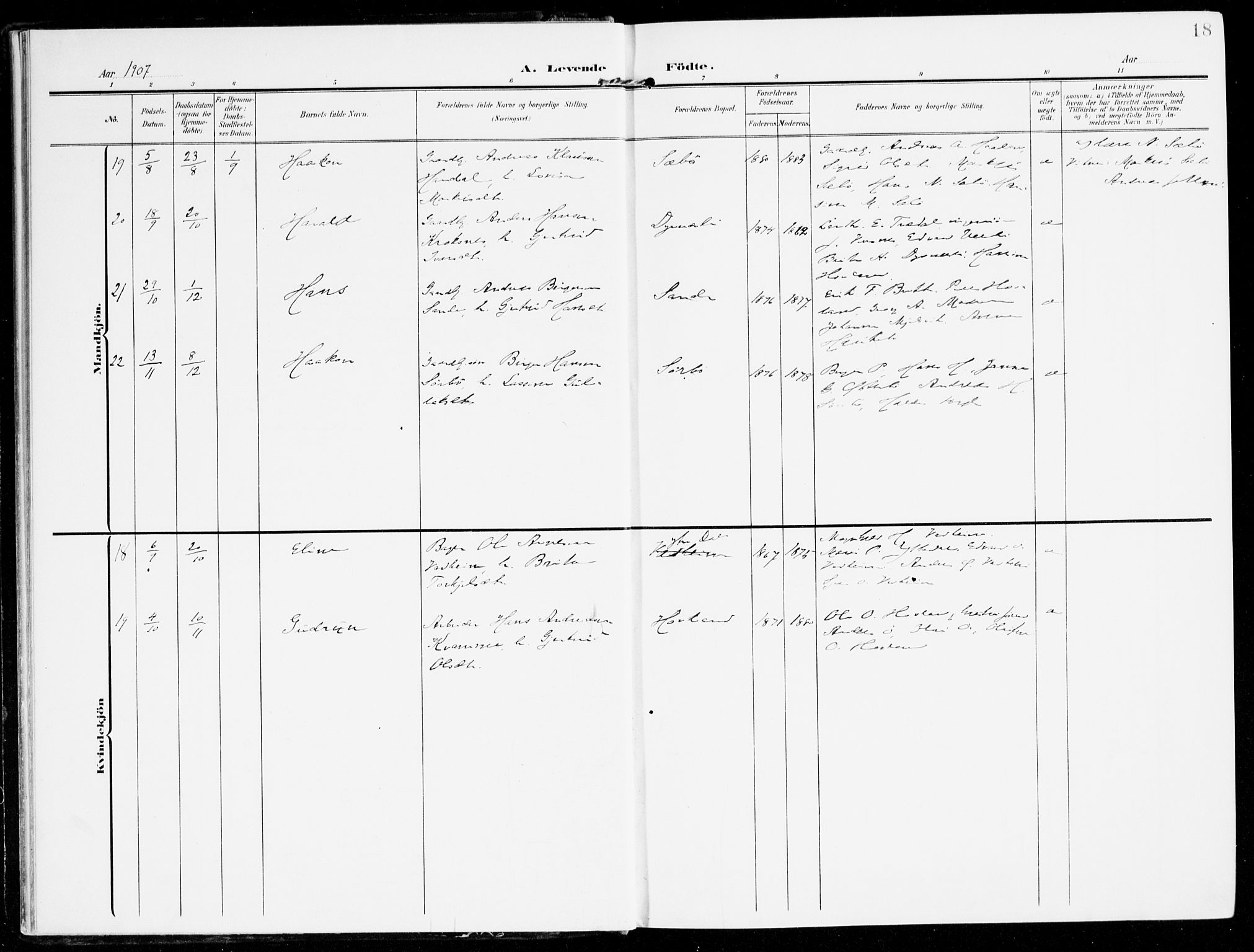 Lavik sokneprestembete, AV/SAB-A-80901: Parish register (official) no. C 2, 1904-1921, p. 18