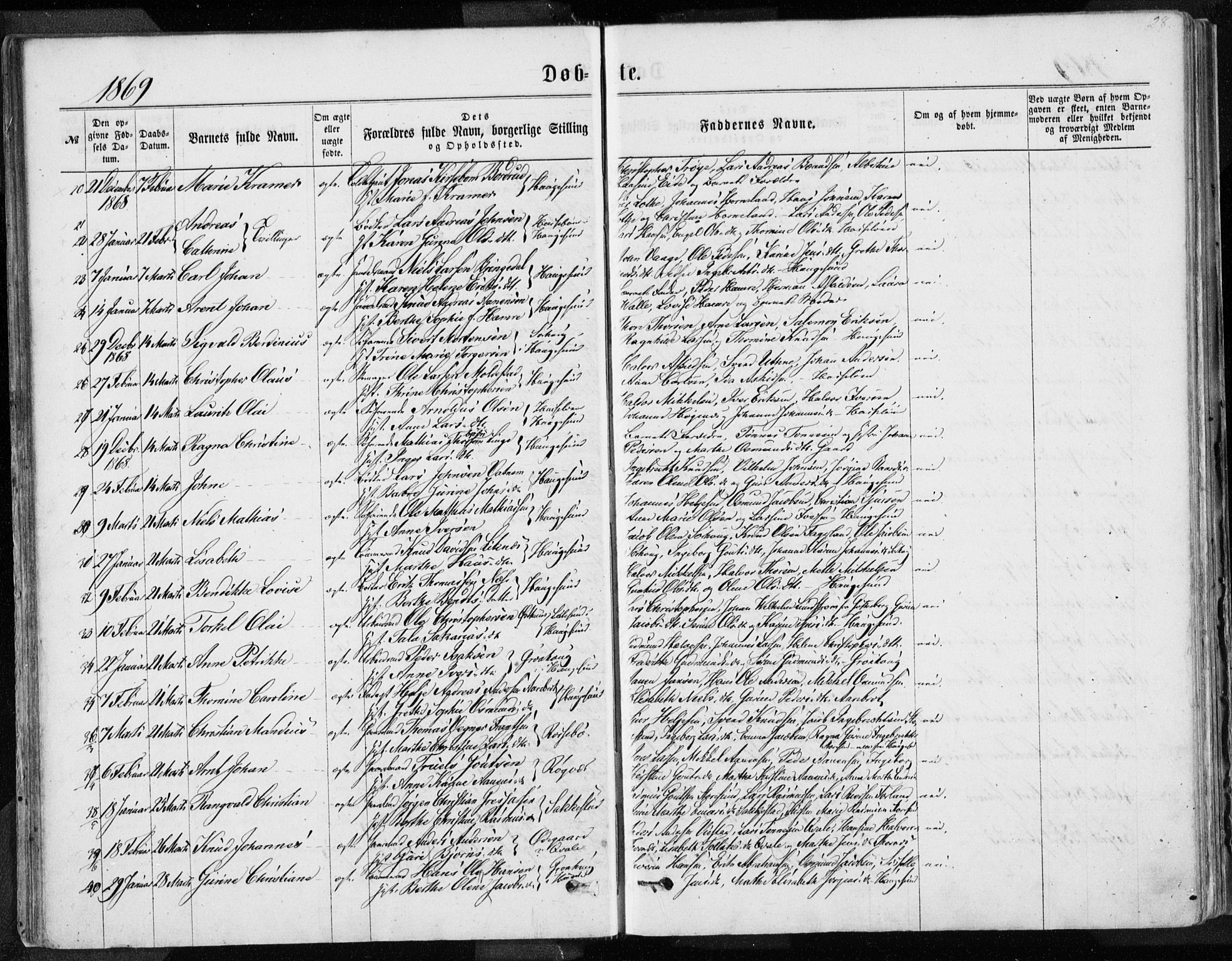 Torvastad sokneprestkontor, AV/SAST-A -101857/H/Ha/Haa/L0012: Parish register (official) no. A 12.1, 1867-1877, p. 29