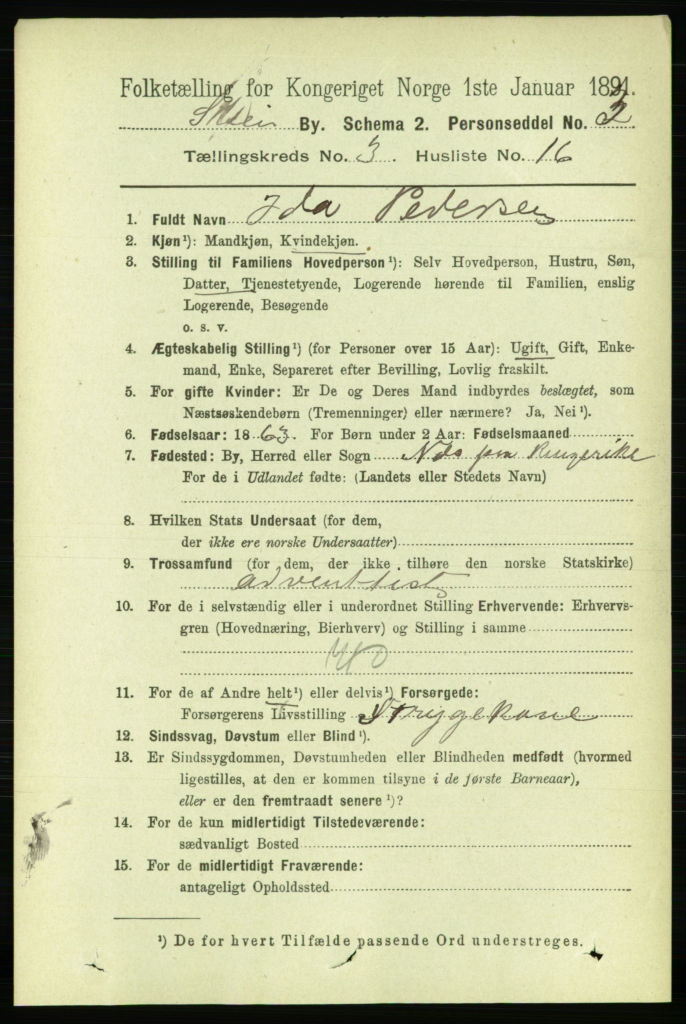 RA, 1891 census for 0806 Skien, 1891, p. 2614