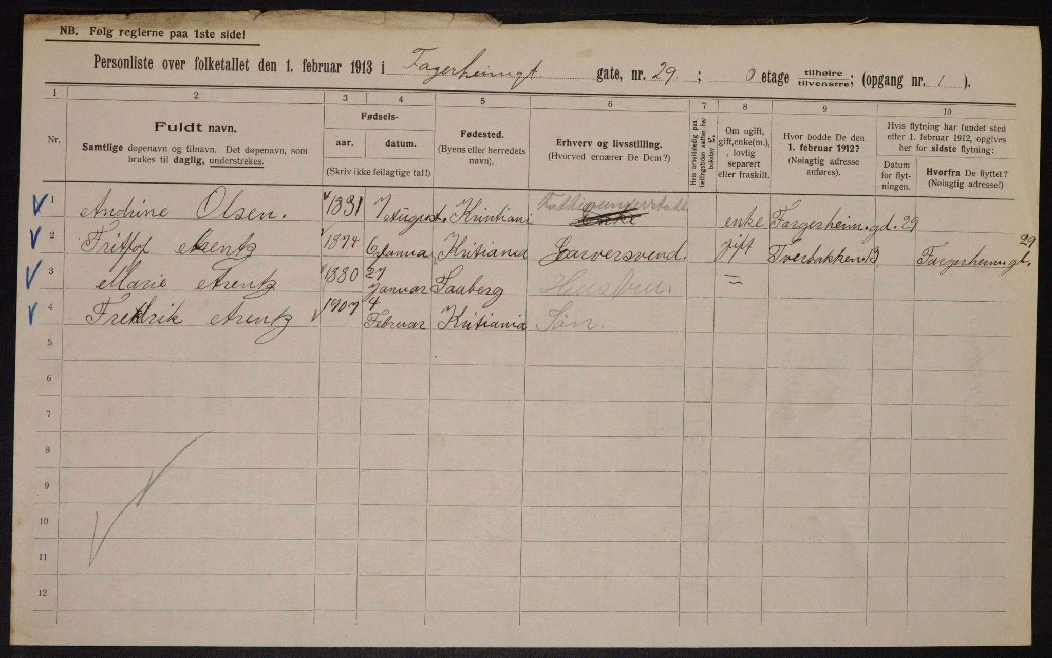 OBA, Municipal Census 1913 for Kristiania, 1913, p. 23286