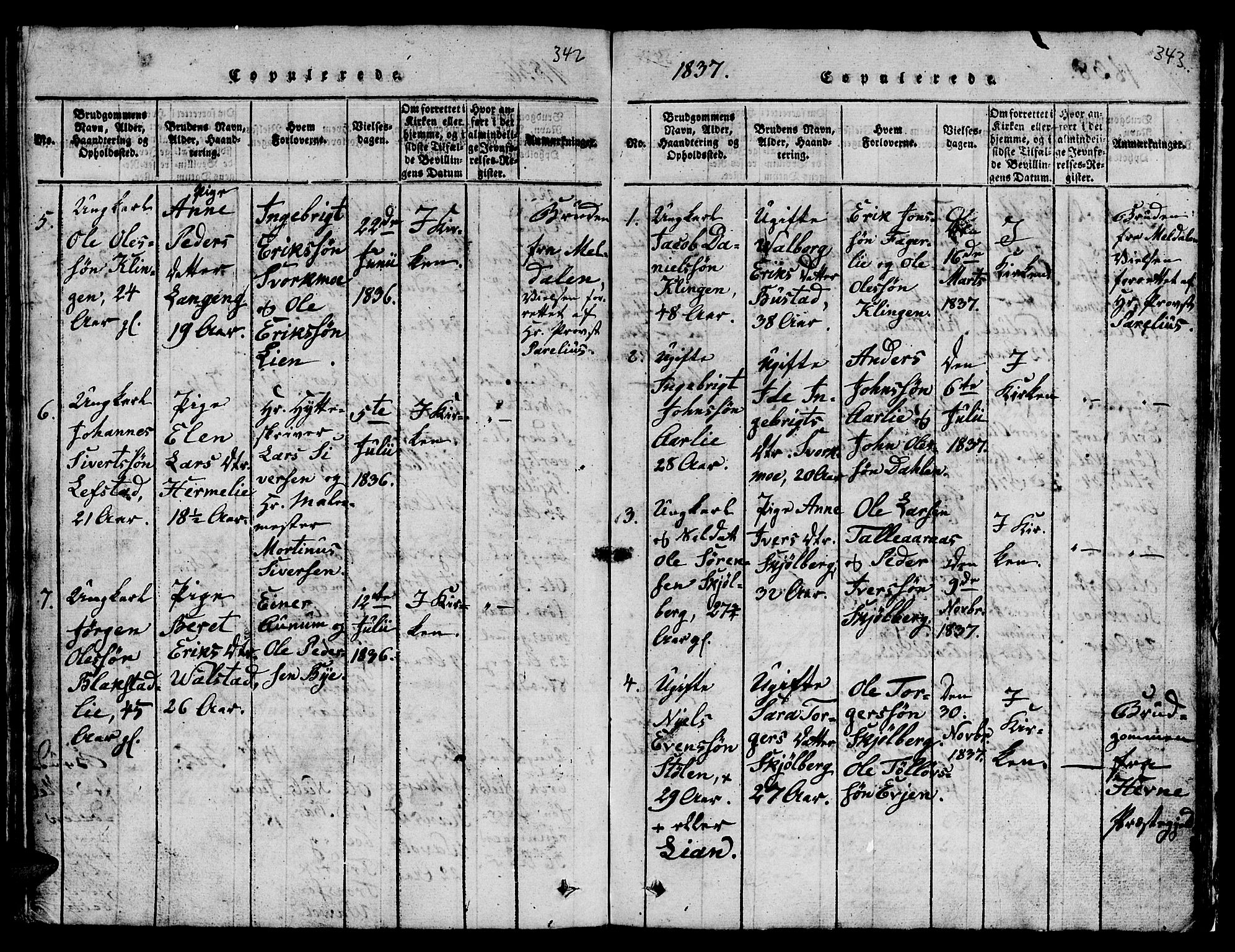 Ministerialprotokoller, klokkerbøker og fødselsregistre - Sør-Trøndelag, AV/SAT-A-1456/671/L0842: Parish register (copy) no. 671C01, 1816-1867, p. 342-343