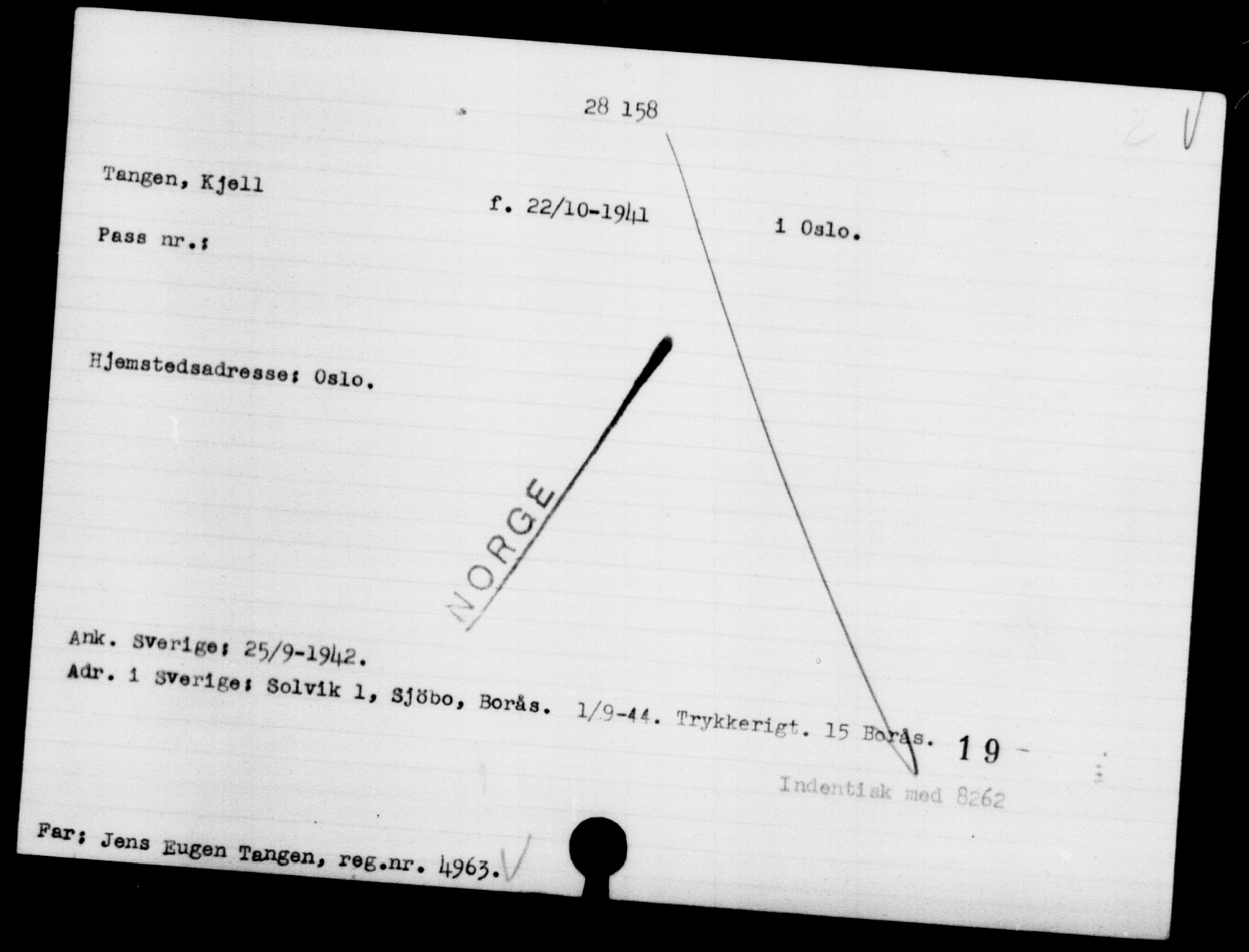 Den Kgl. Norske Legasjons Flyktningskontor, RA/S-6753/V/Va/L0011: Kjesäterkartoteket.  Flyktningenr. 25300-28349, 1940-1945, p. 3041