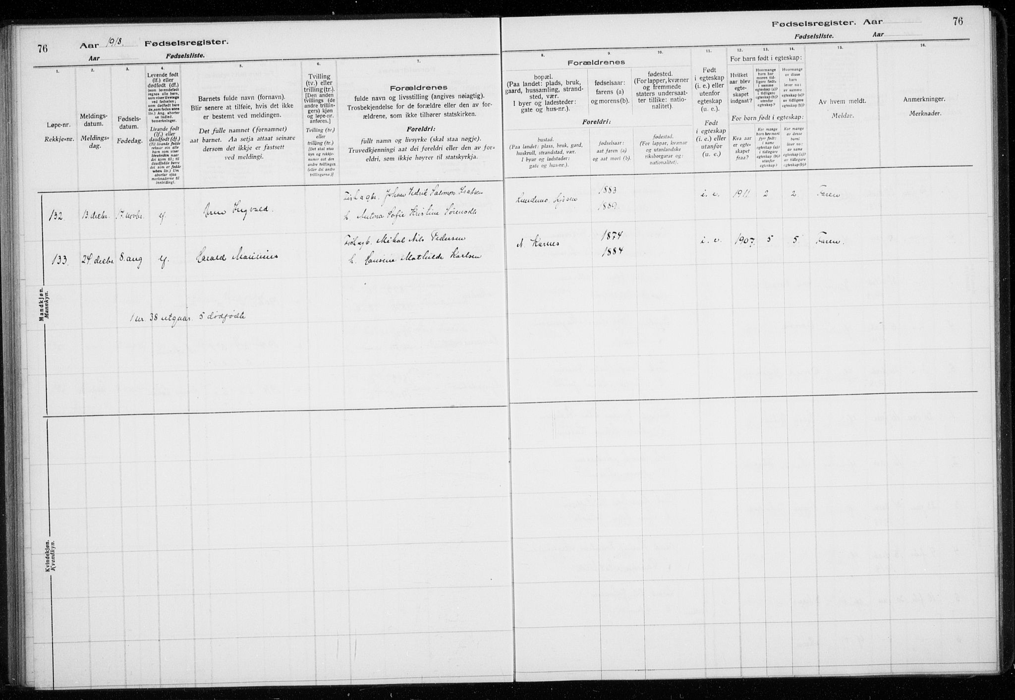 Lyngen sokneprestembete, SATØ/S-1289/I/Ia/L0075: Birth register no. 75, 1916-1924, p. 76