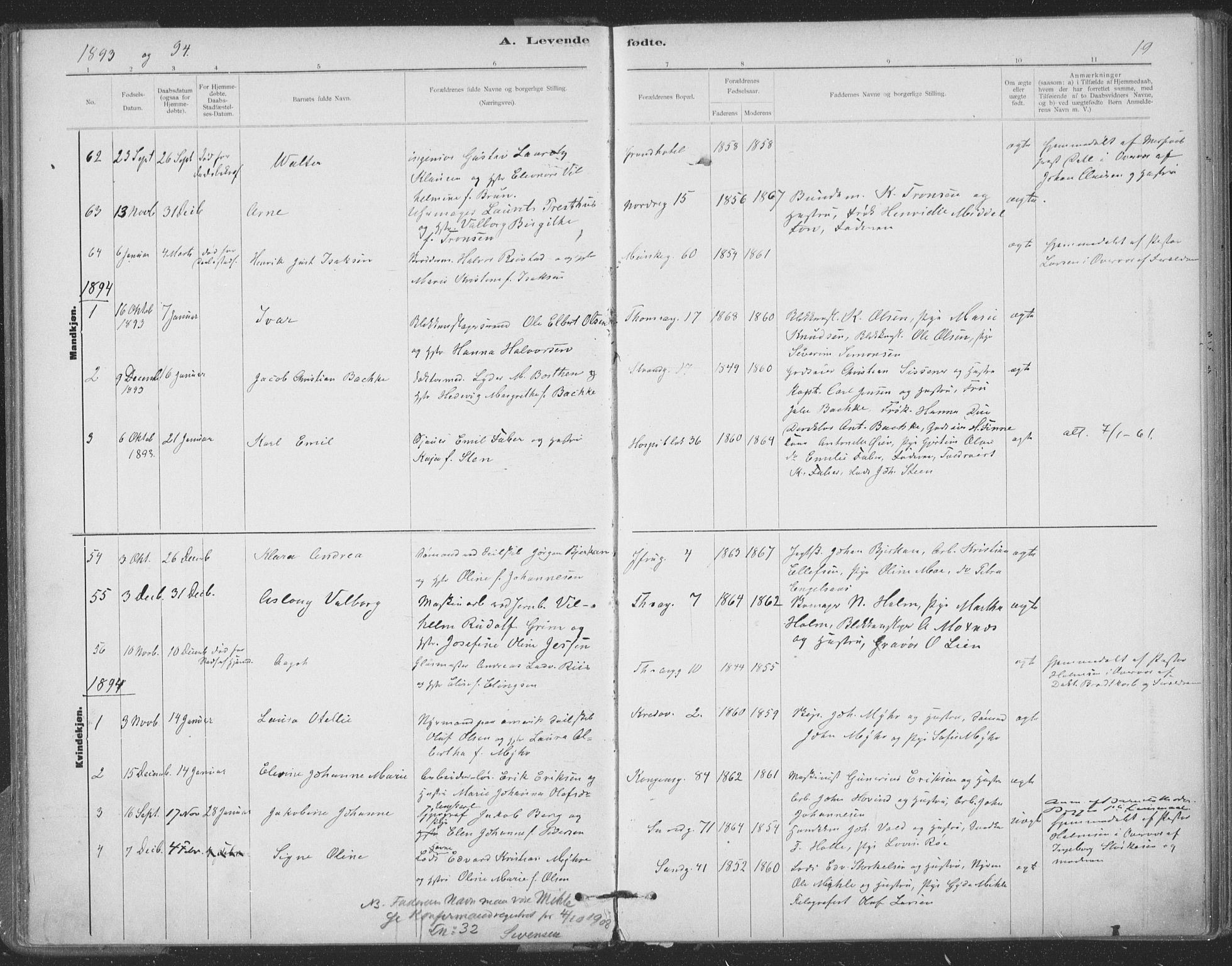 Ministerialprotokoller, klokkerbøker og fødselsregistre - Sør-Trøndelag, SAT/A-1456/602/L0122: Parish register (official) no. 602A20, 1892-1908, p. 19