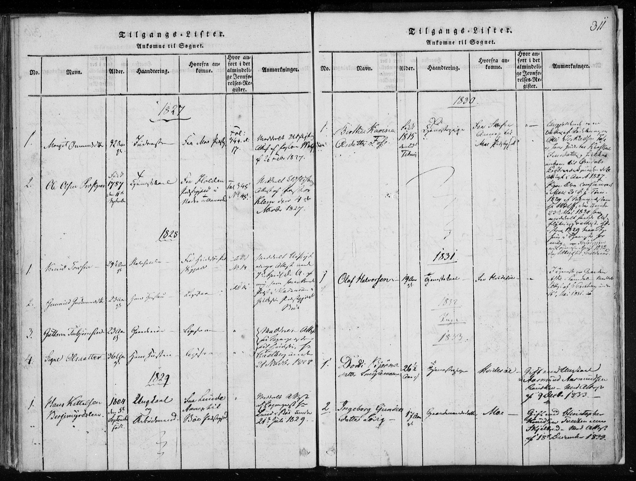 Lårdal kirkebøker, SAKO/A-284/F/Fa/L0005: Parish register (official) no. I 5, 1815-1860, p. 311