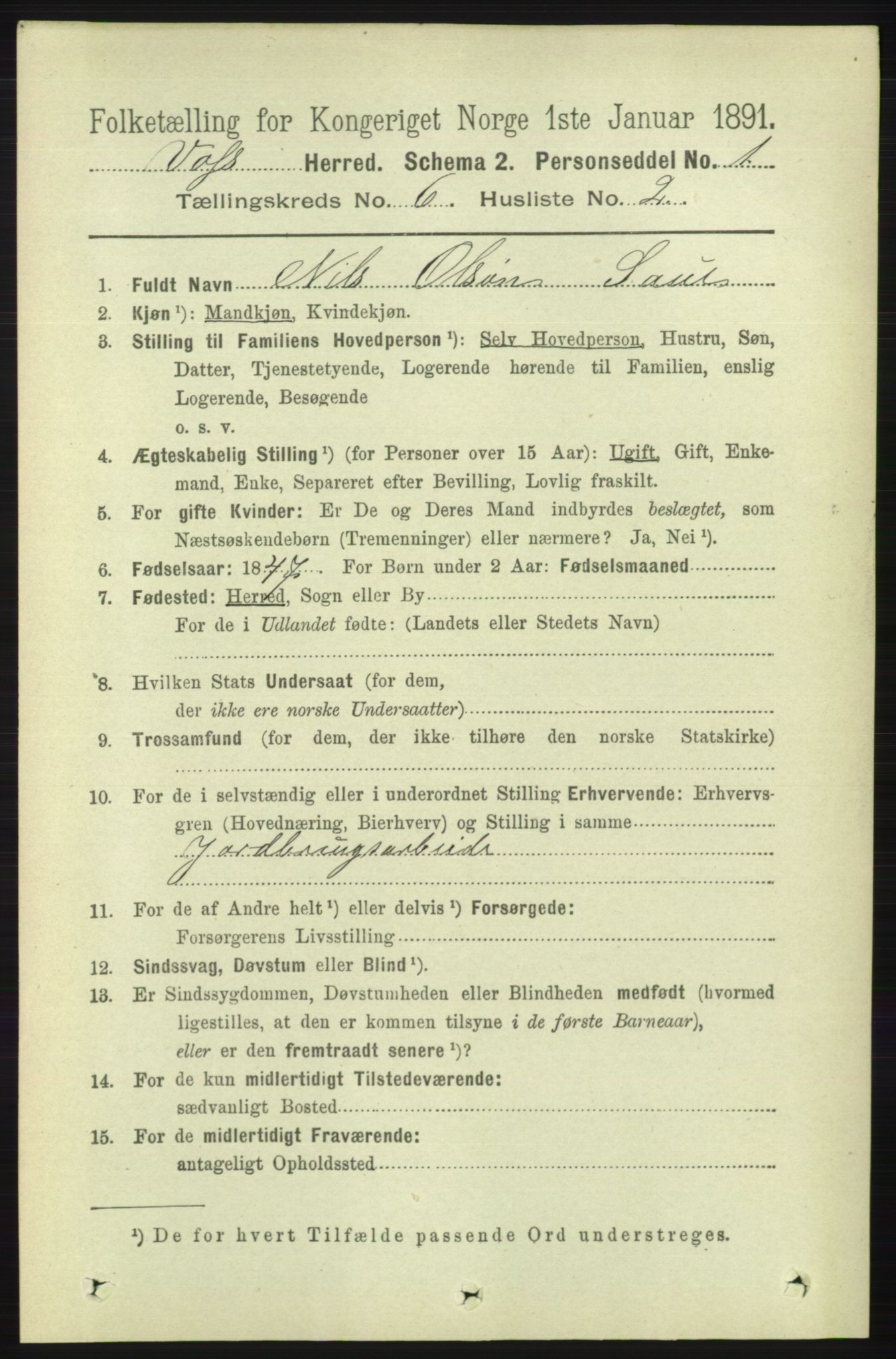 RA, 1891 census for 1235 Voss, 1891, p. 3299