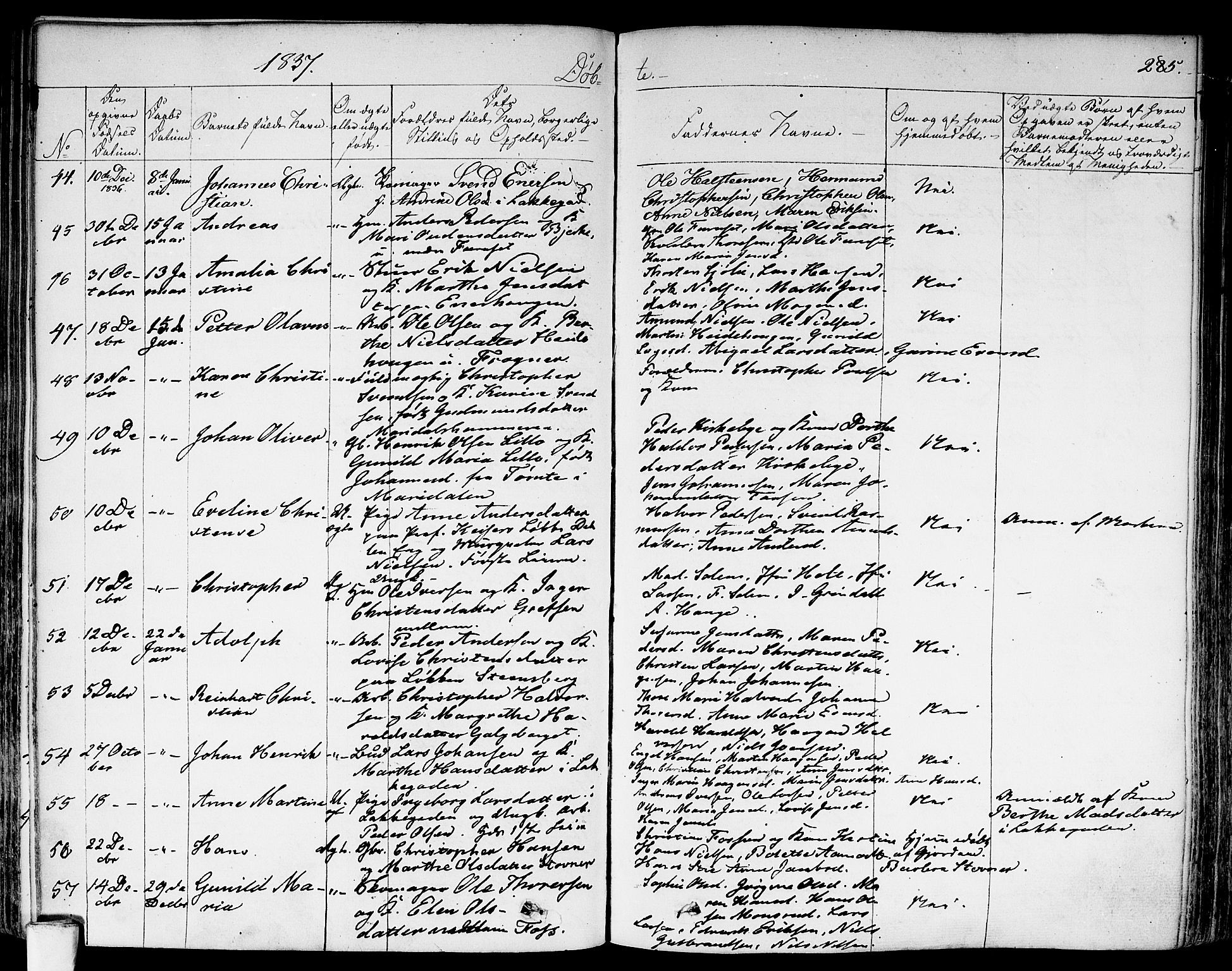 Aker prestekontor kirkebøker, SAO/A-10861/F/L0013: Parish register (official) no. 13, 1828-1837, p. 285