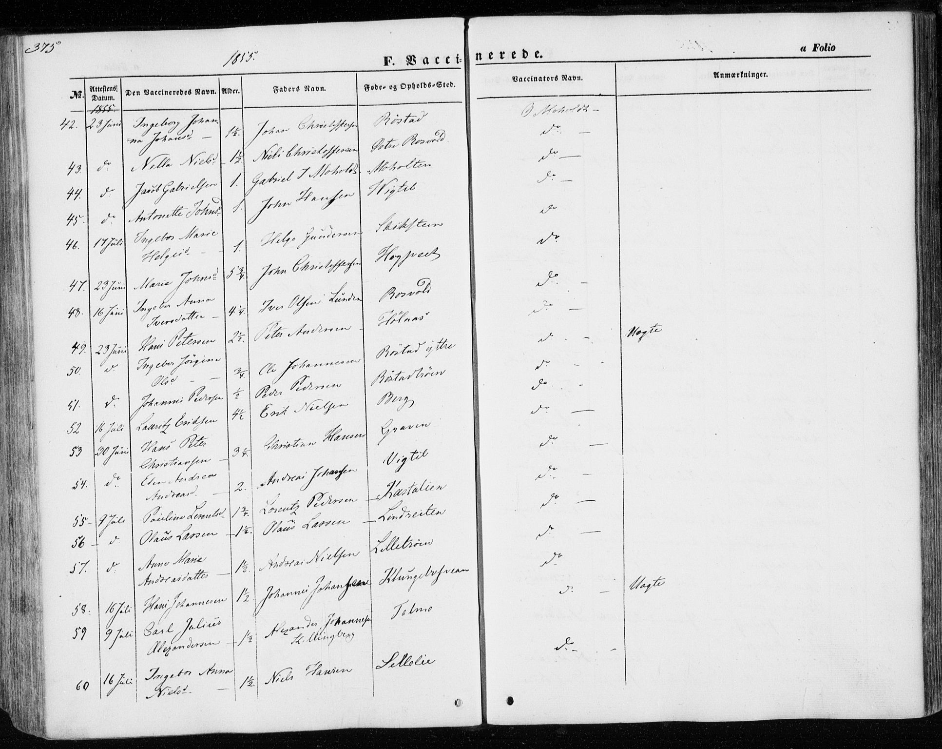 Ministerialprotokoller, klokkerbøker og fødselsregistre - Nord-Trøndelag, SAT/A-1458/701/L0008: Parish register (official) no. 701A08 /1, 1854-1863, p. 375