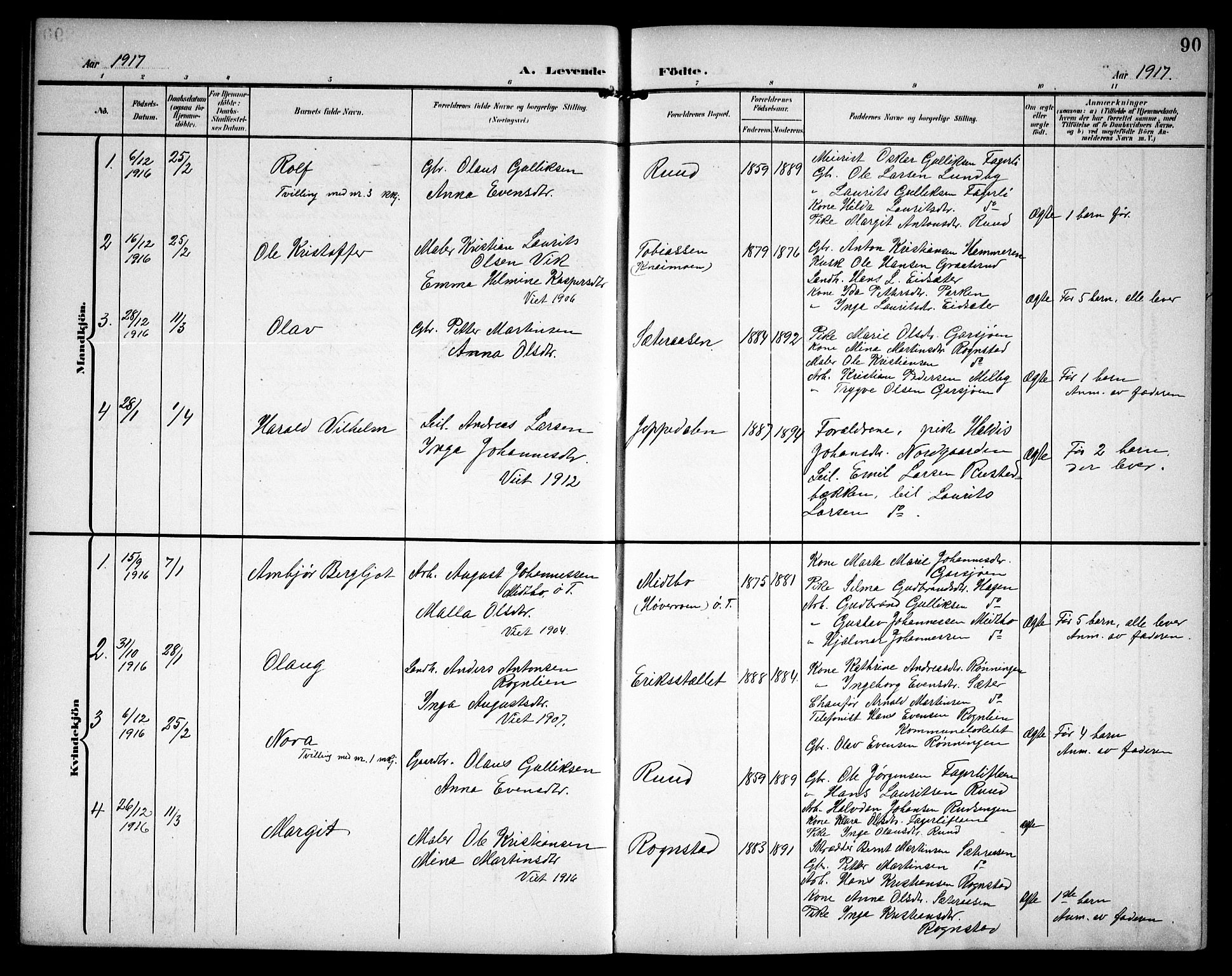 Hurdal prestekontor Kirkebøker, SAO/A-10889/G/Ga/L0001: Parish register (copy) no. I 1, 1902-1934, p. 90