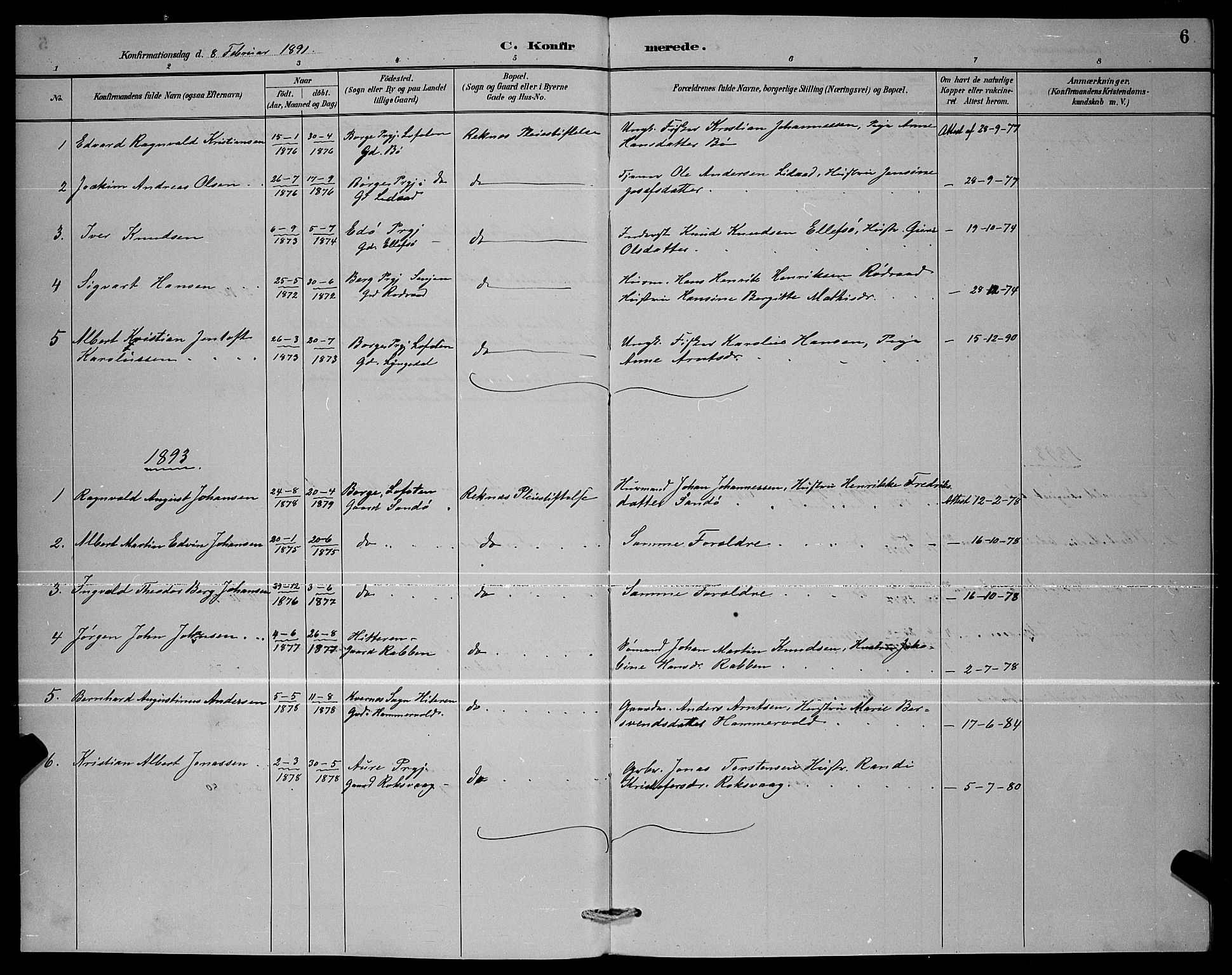 Ministerialprotokoller, klokkerbøker og fødselsregistre - Møre og Romsdal, SAT/A-1454/559/L0716: Parish register (copy) no. 559C02, 1887-1895, p. 6