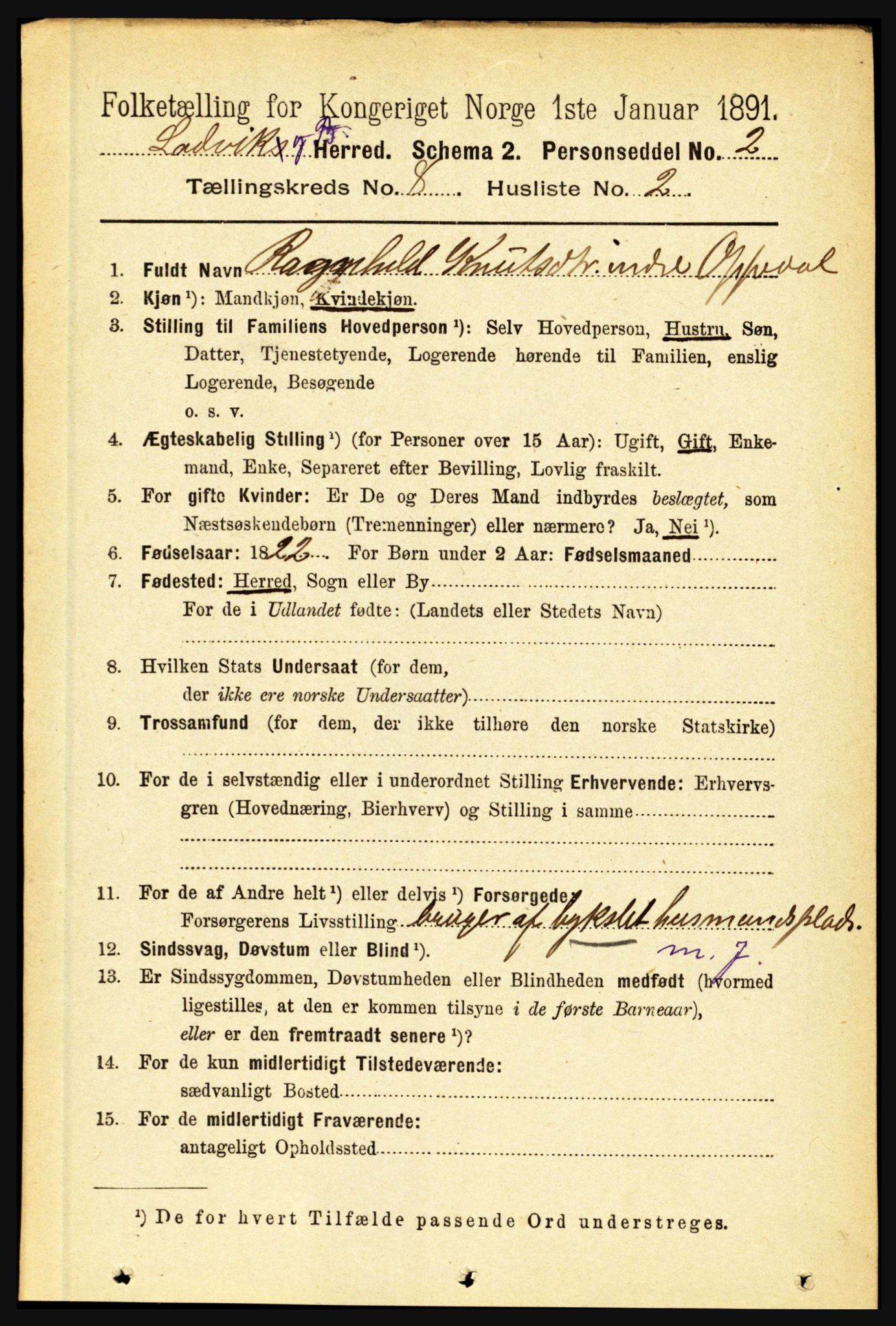 RA, 1891 census for 1415 Lavik og Brekke, 1891, p. 1505