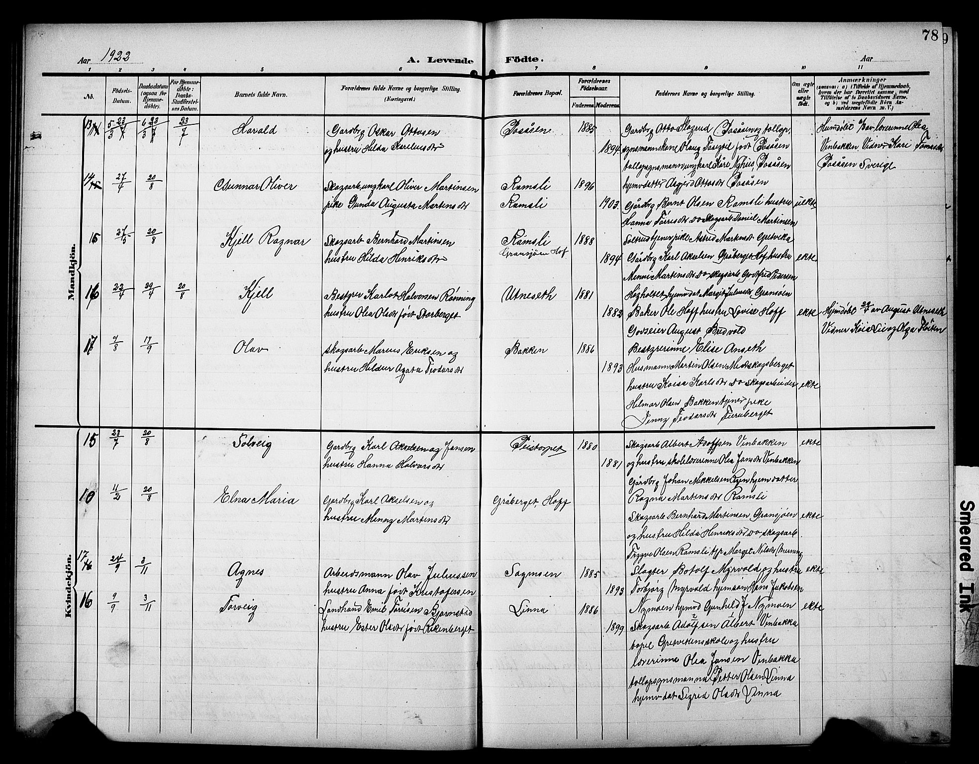 Åsnes prestekontor, AV/SAH-PREST-042/H/Ha/Hab/L0006: Parish register (copy) no. 6, 1903-1929, p. 78