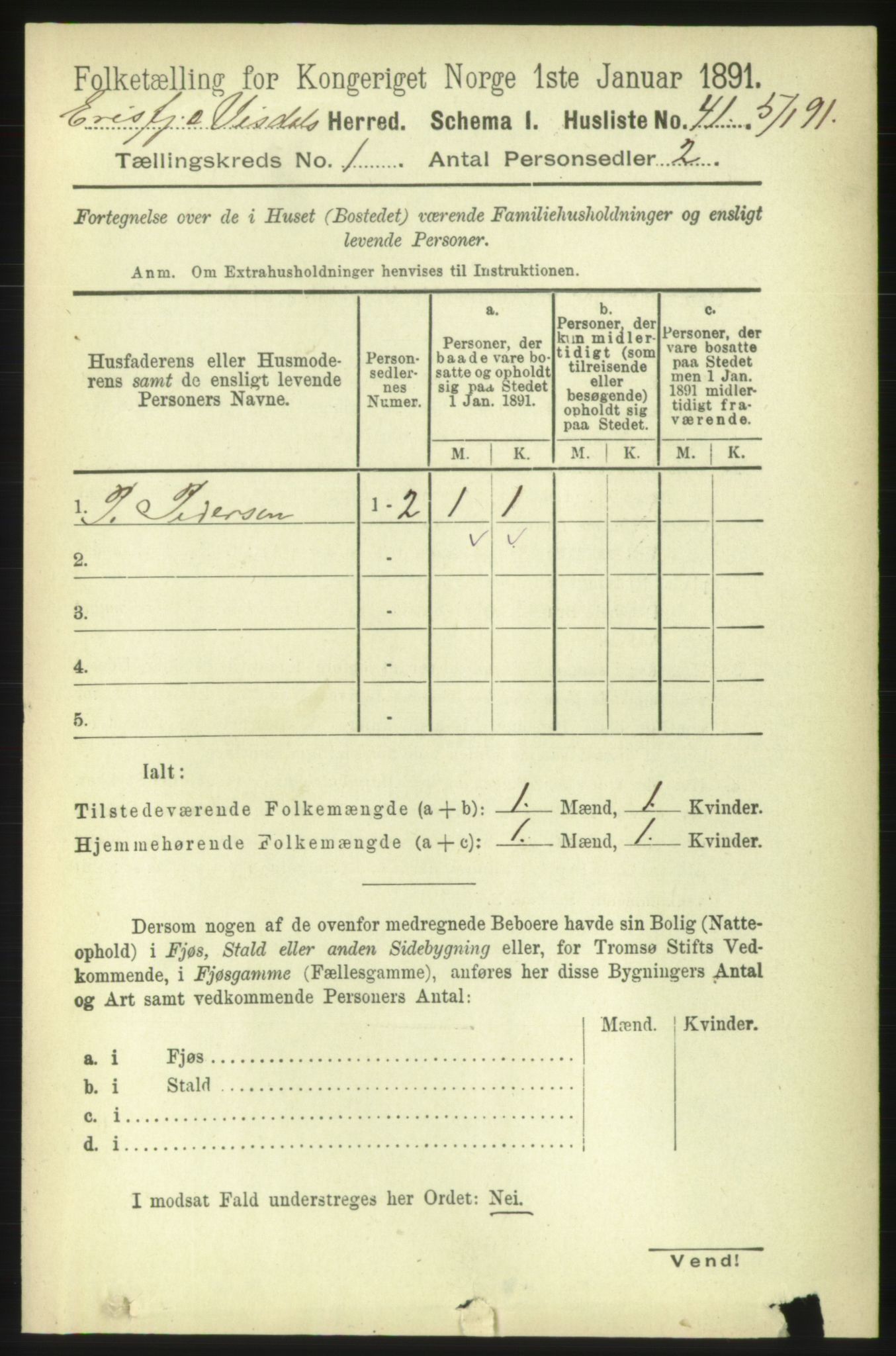 RA, 1891 census for 1542 Eresfjord og Vistdal, 1891, p. 63