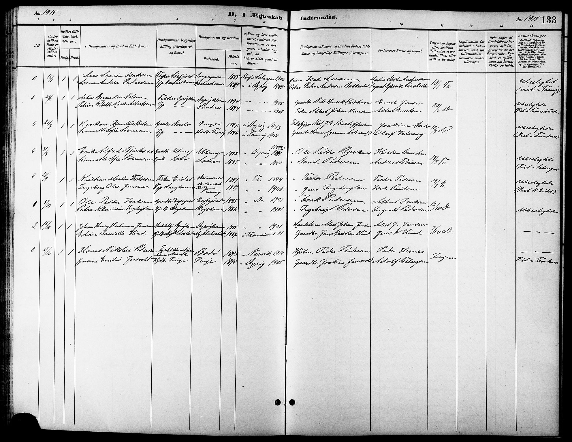 Tranøy sokneprestkontor, SATØ/S-1313/I/Ia/Iab/L0014klokker: Parish register (copy) no. 14, 1896-1918, p. 133